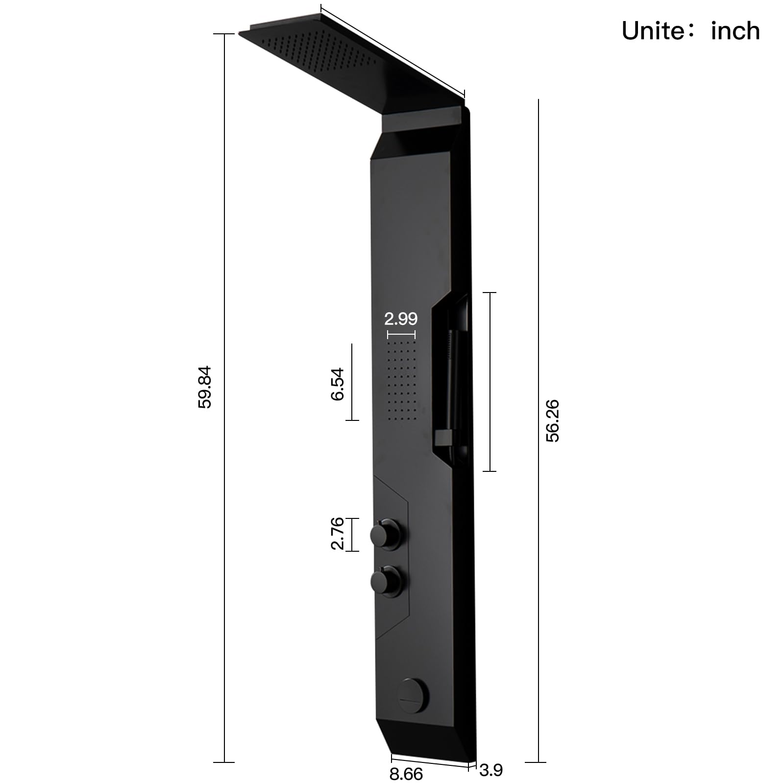 BWE Matte Black 304 Stainless Steel Shower Panel Tower System - Rainfall Shower Head, Body Jets & Handheld Spray - Modern Multi-Function Bathroom Upgrade for Spa-Like Experience at Home