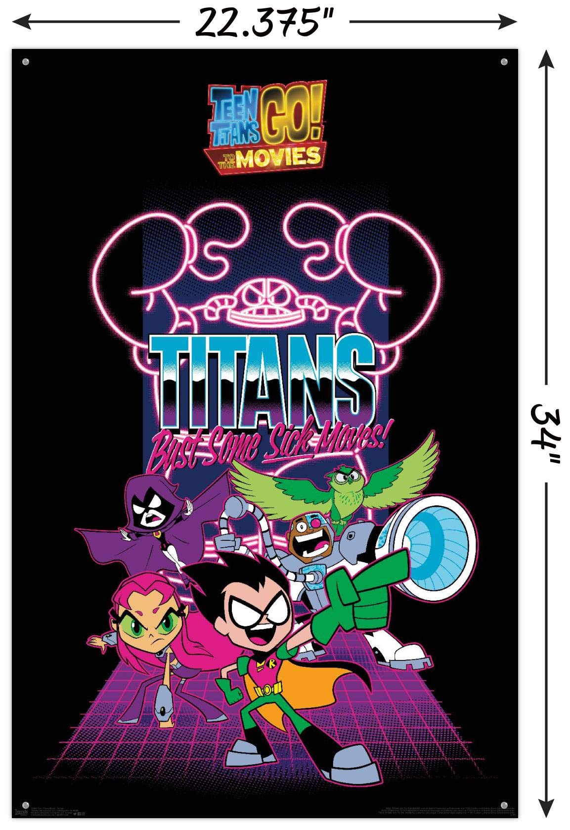 DC Comics Teen Titans Go! To The Movies Wall Poster Set with Push Pins - Perfect for Kids' Room Decor, Movie Themed Parties & Superhero Fan Gifts