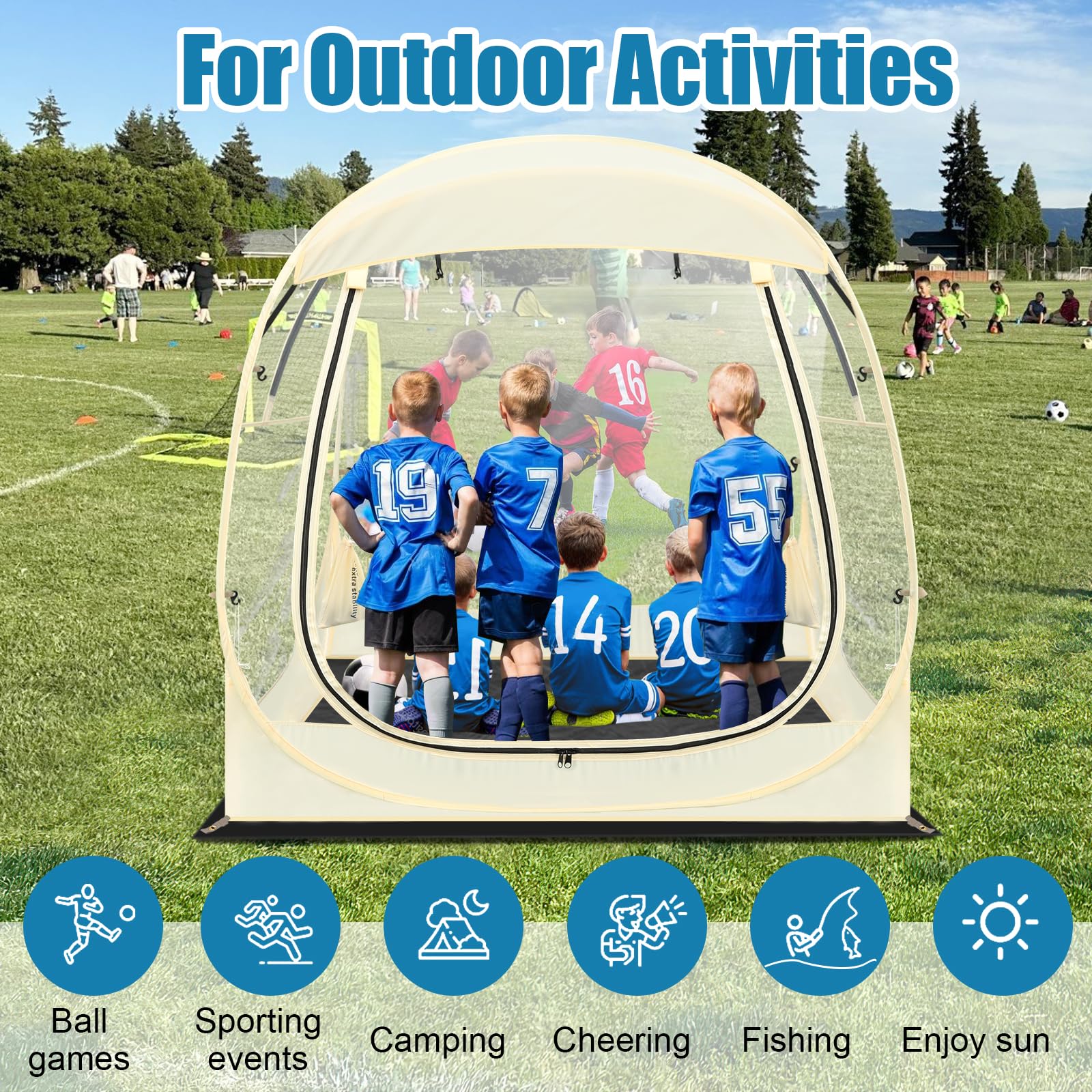 Eapele Instant Pop Up Sports Tent - 1 to 6 Person Portable Shelter for Camping, Fishing, Hiking & Outdoor Events - Waterproof Rain Protection for Picnics, Beach, Sports Games & Festivals