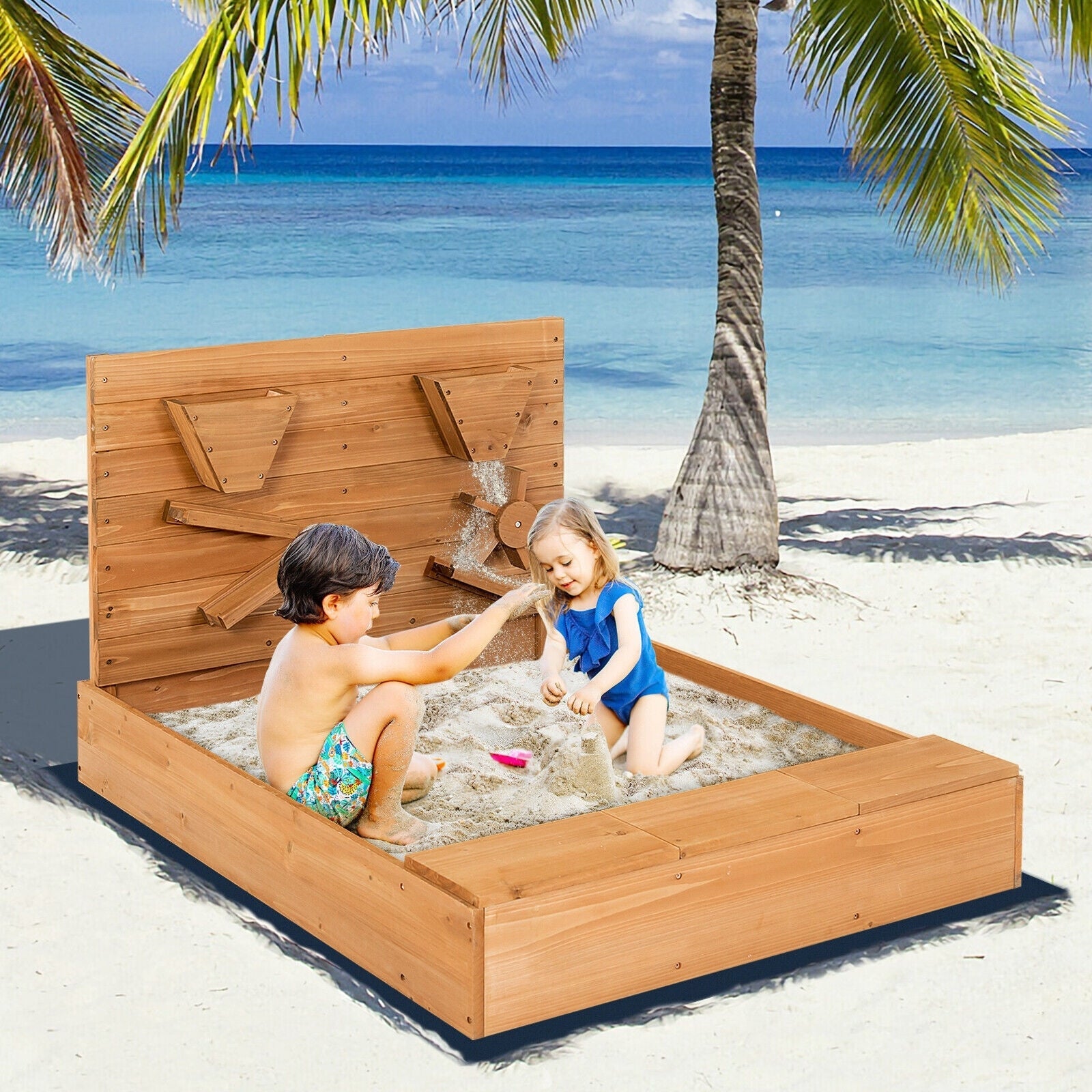 Kids Wooden Square Sandbox With Cover - Durable Outdoor Play Sand Box for Children - Perfect for Backyard, Garden & Playground Fun