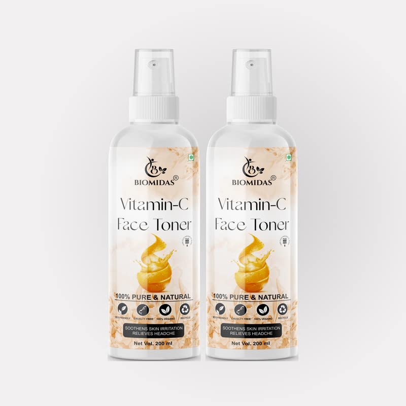 Biomidas Vitamin C Facial Toner - Pore Minimizing & Skin Refreshing Spray (200ml, Pack of 2) | Hydrating, Cleansing & Brightening for Daily Skincare Routine | Perfect for Morning & Night Use