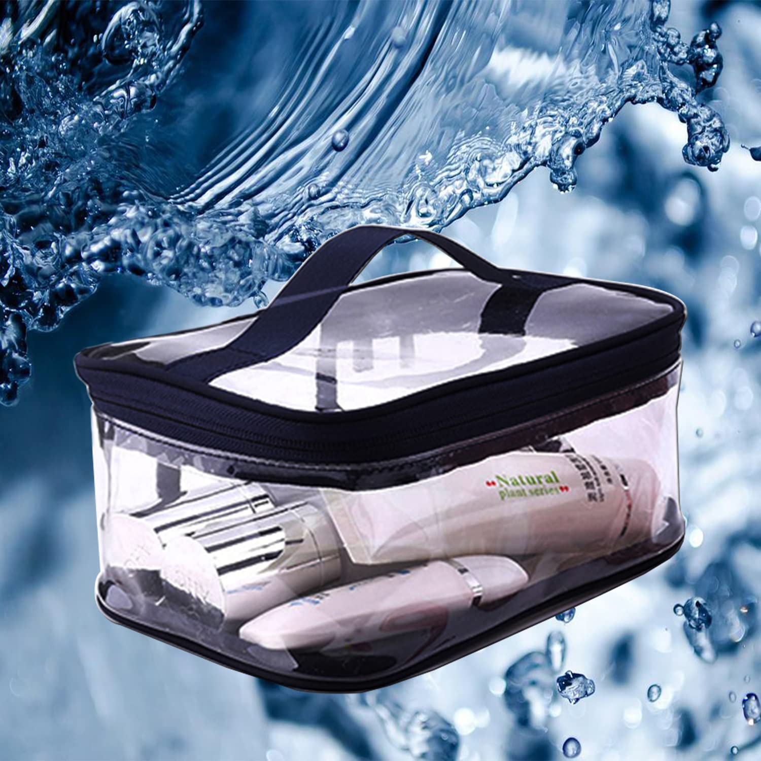 Clear Makeup Bags 2-Pack - Transparent Cosmetic Organizer for Travel & Daily Use - Waterproof Toiletry Pouch for Makeup Brushes, Skincare, Jewelry & Essentials (Black)