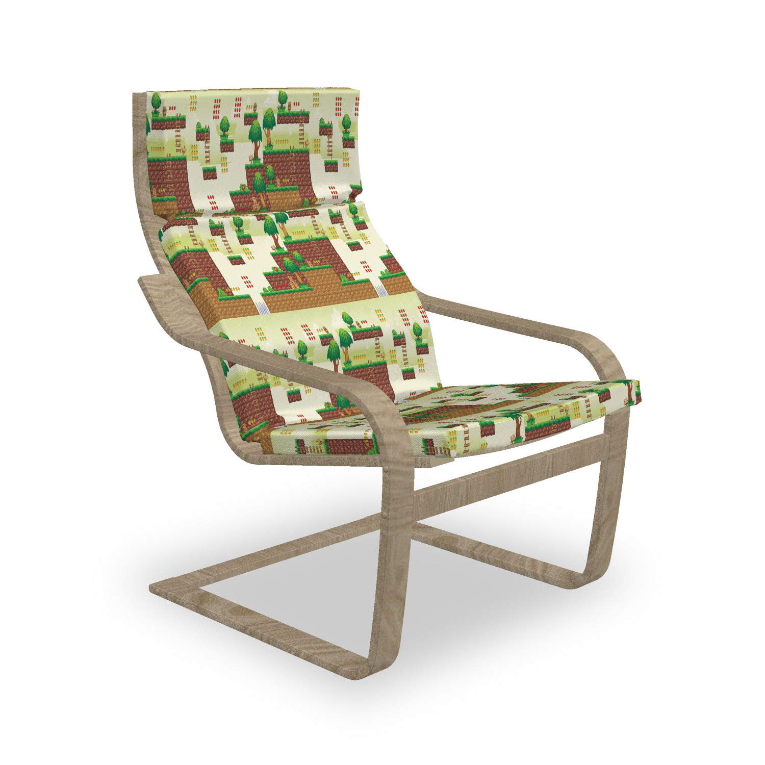 Ambesonne Arcade Gaming Chair Cushion Cover - Soft Removable Slipcover with Ground Tiles Trees Video Game Design, 1-Piece Pale Green Brown Replacement Pad for Computer Game Chairs | Perfect for Gaming Setups, Esports Tournaments & Home Office Decor