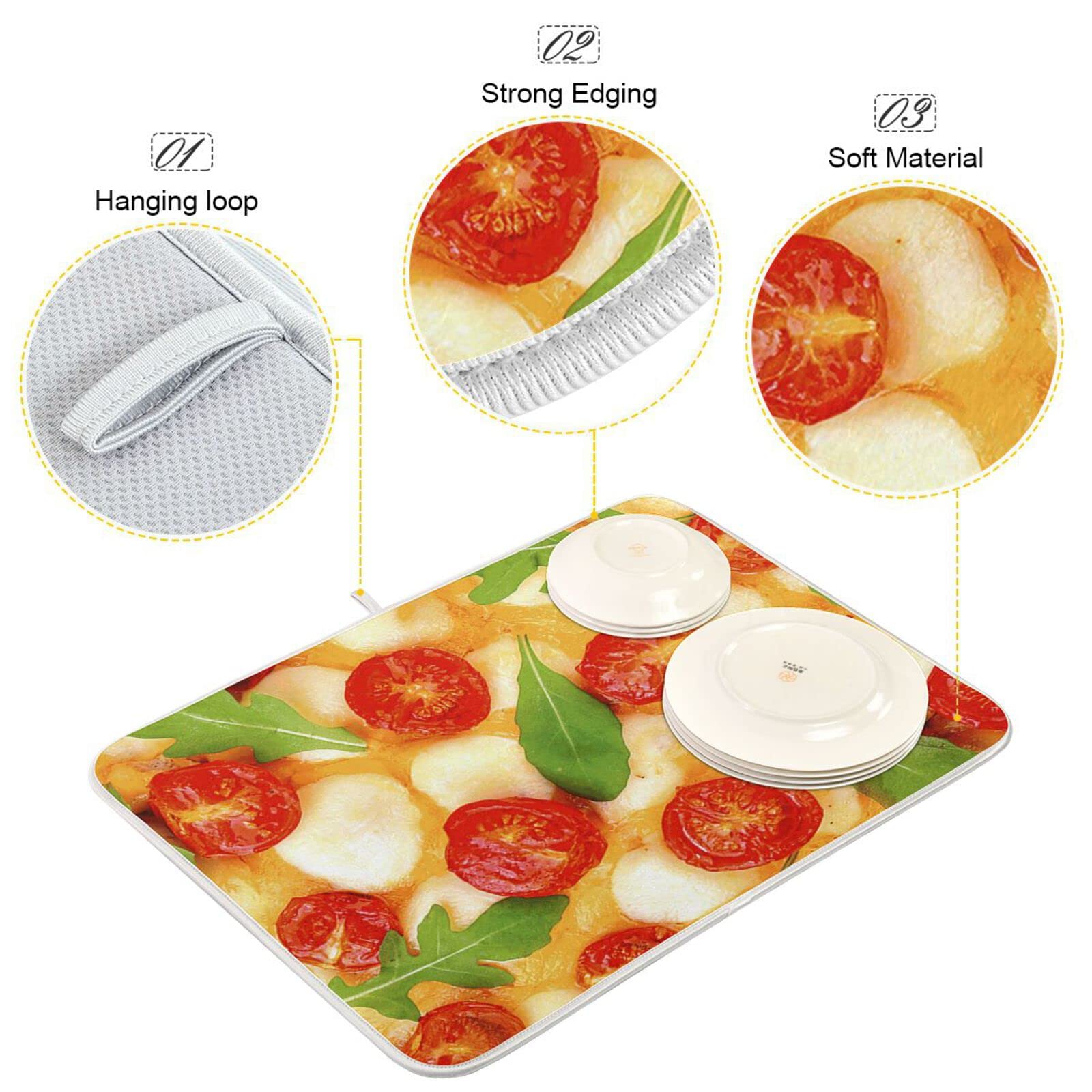 Premium Microfiber Pizza Dish Drying Mat for Kitchen Countertop - 16