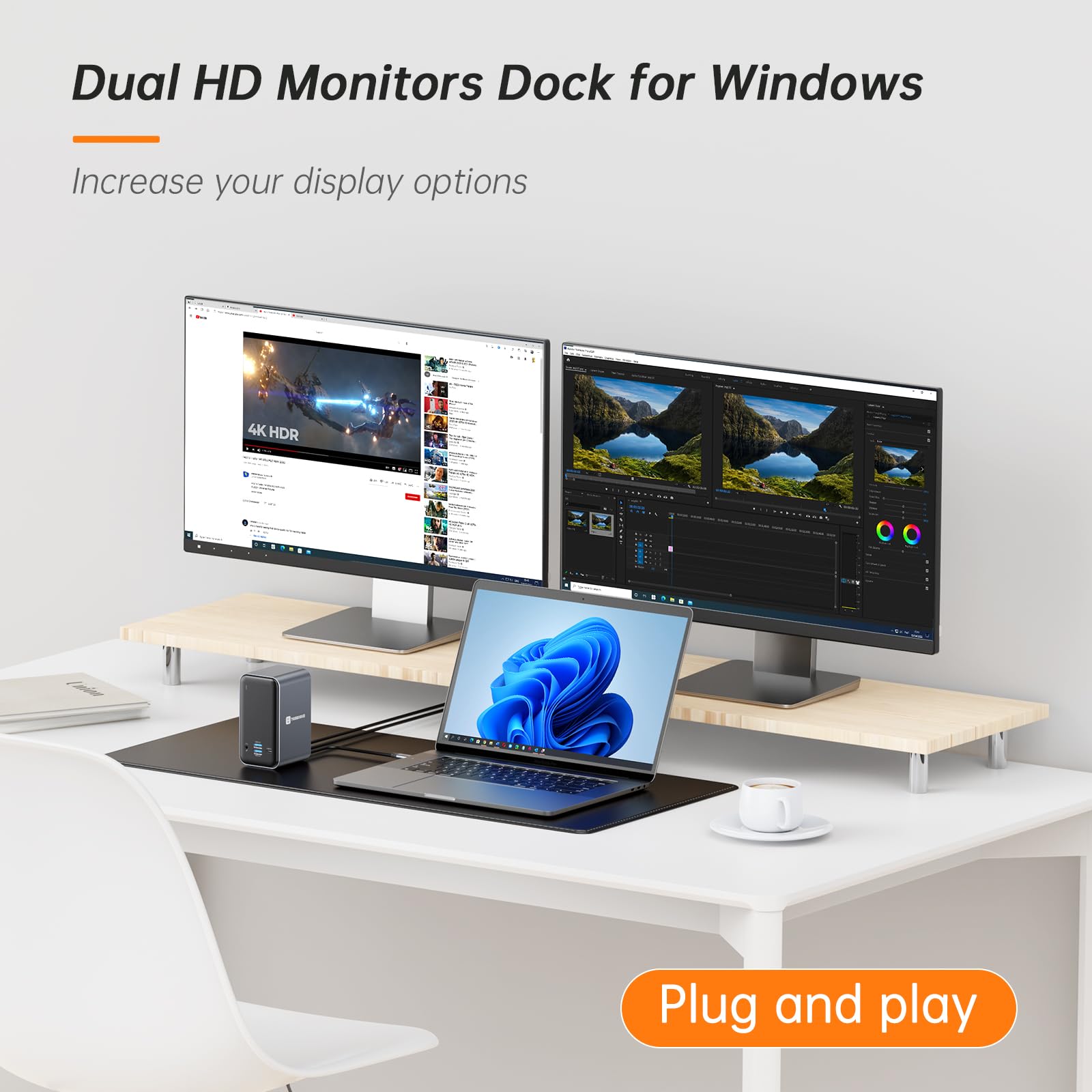 TobenONE 15-in-1 USB C Laptop Docking Station with Dual HDMI & 65W PD - Dual Monitor Support, 4xUSB 3.0, 2xUSB 2.0, VGA, Ethernet, SD/TF Card Reader, Audio/Mic - Compatible with Lenovo, HP, Dell, Surface - Perfect for Home Office, Remote Work & Multi-Tasking Setup
