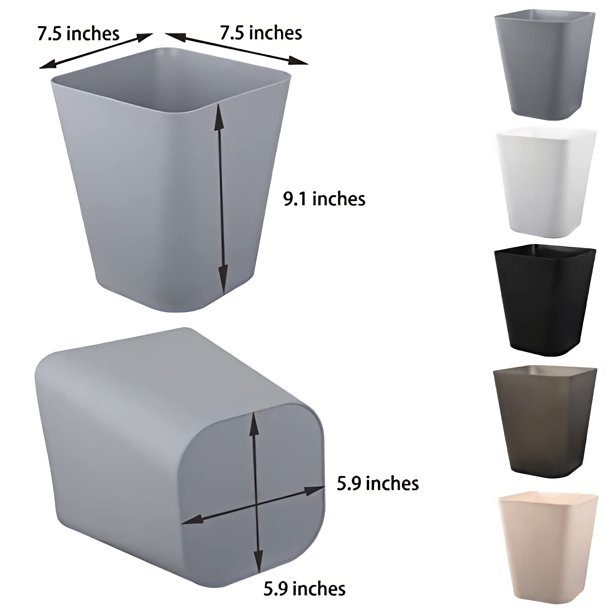 Small Plastic Trash Can - 3 Pack Square Waste Basket for Bathroom, Office, Dorm, Kitchen & Bedroom | Space-Saving Under Desk Garbage Bin | Perfect for Home, Office & Small Spaces (Black)
