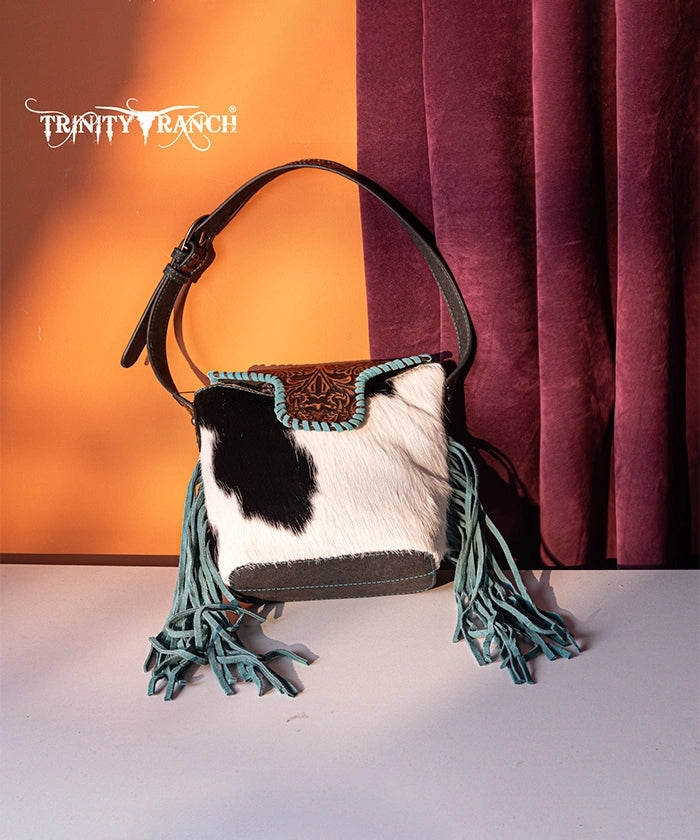 Trinity Ranch Genuine Hair-On Cowhide Tooled Western Shoulder Bag - Perfect for Rodeo, Country Music Festivals & Cowgirl Fashion