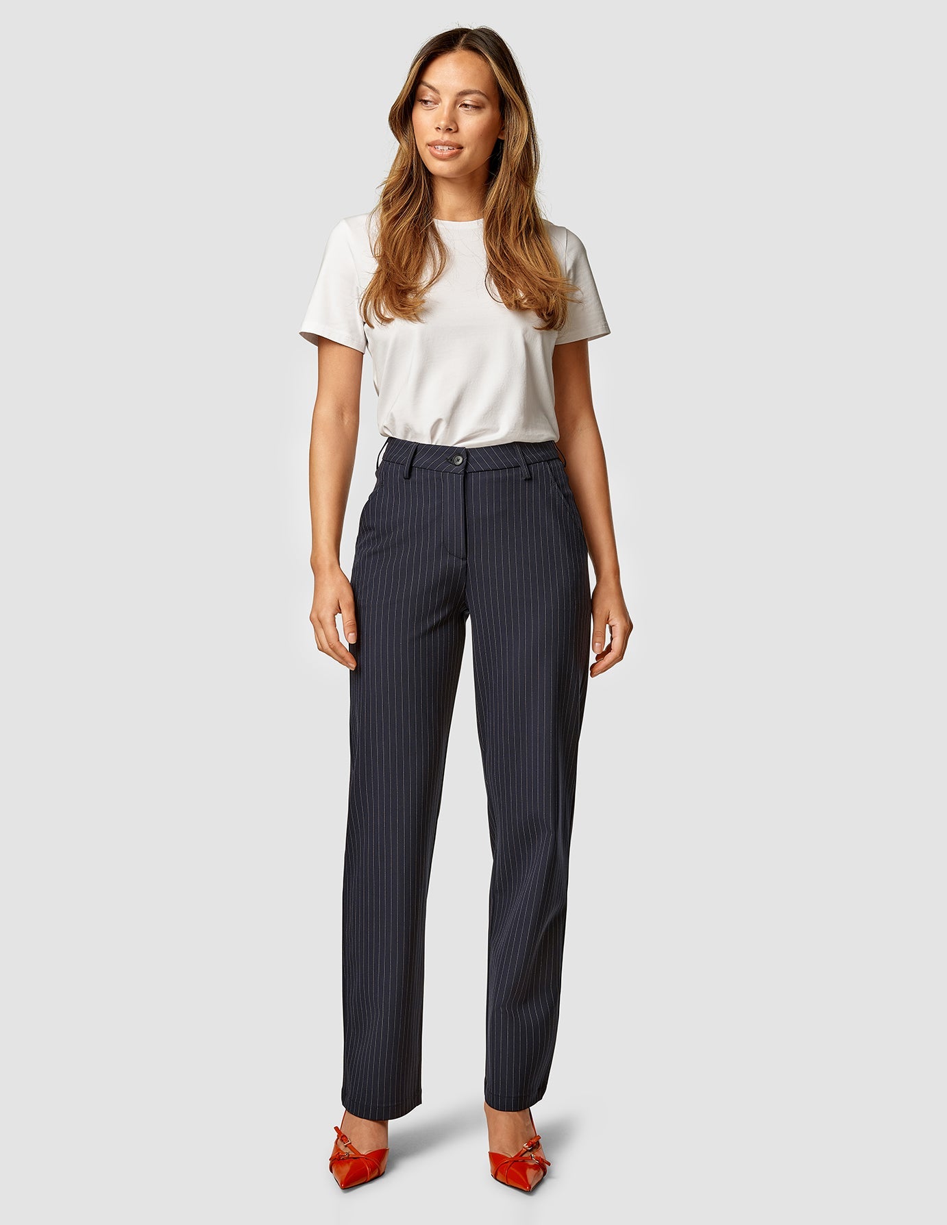 Essential Straight Fit Pinstripe Pants for Men - Navy Blue Business Casual & Office Wear