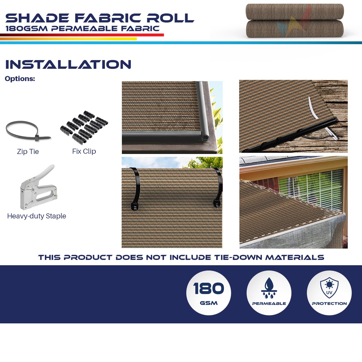 6'x112' Sun Shade Fabric Roll - UV Blocking Shade Cloth for Outdoor Pergola, Patio, Backyard & Greenhouse - Wind Screen Cover in Brown | Perfect for Sun Protection, Privacy Screening & Plant Shading