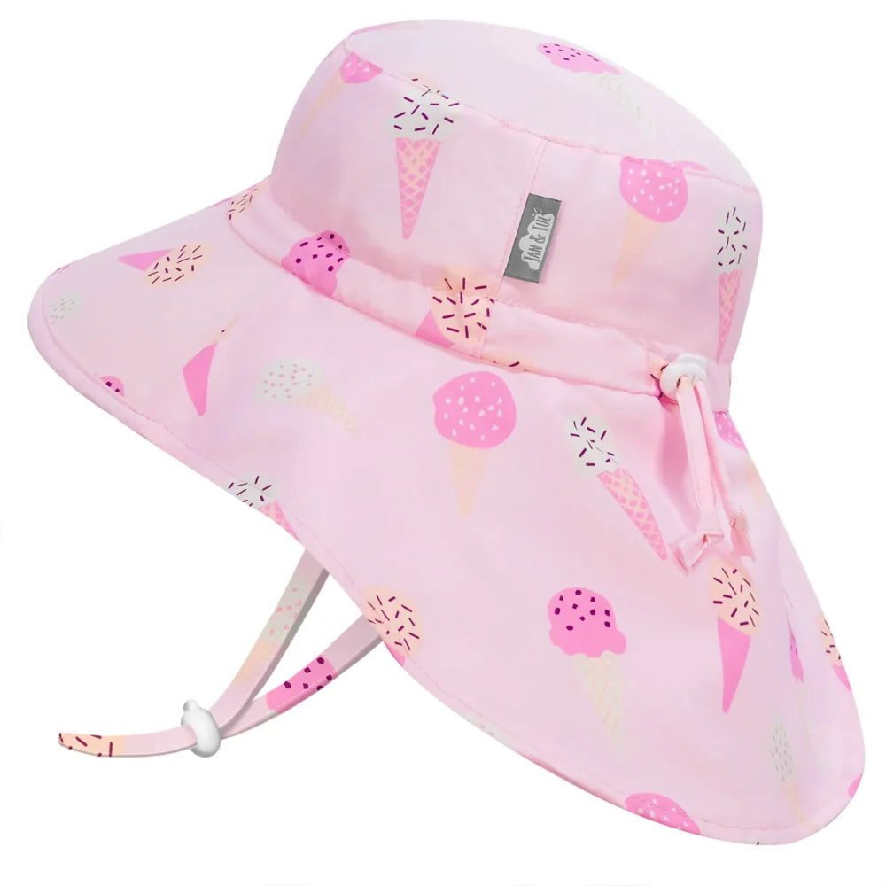 Jan + Jul Aqua Dry Adventure Sun Hat for Kids - UPF 50+ UV Protection, Quick-Dry & Breathable, Adjustable Chin Strap - Perfect for Beach, Pool & Outdoor Play (Pink Ice Cream)