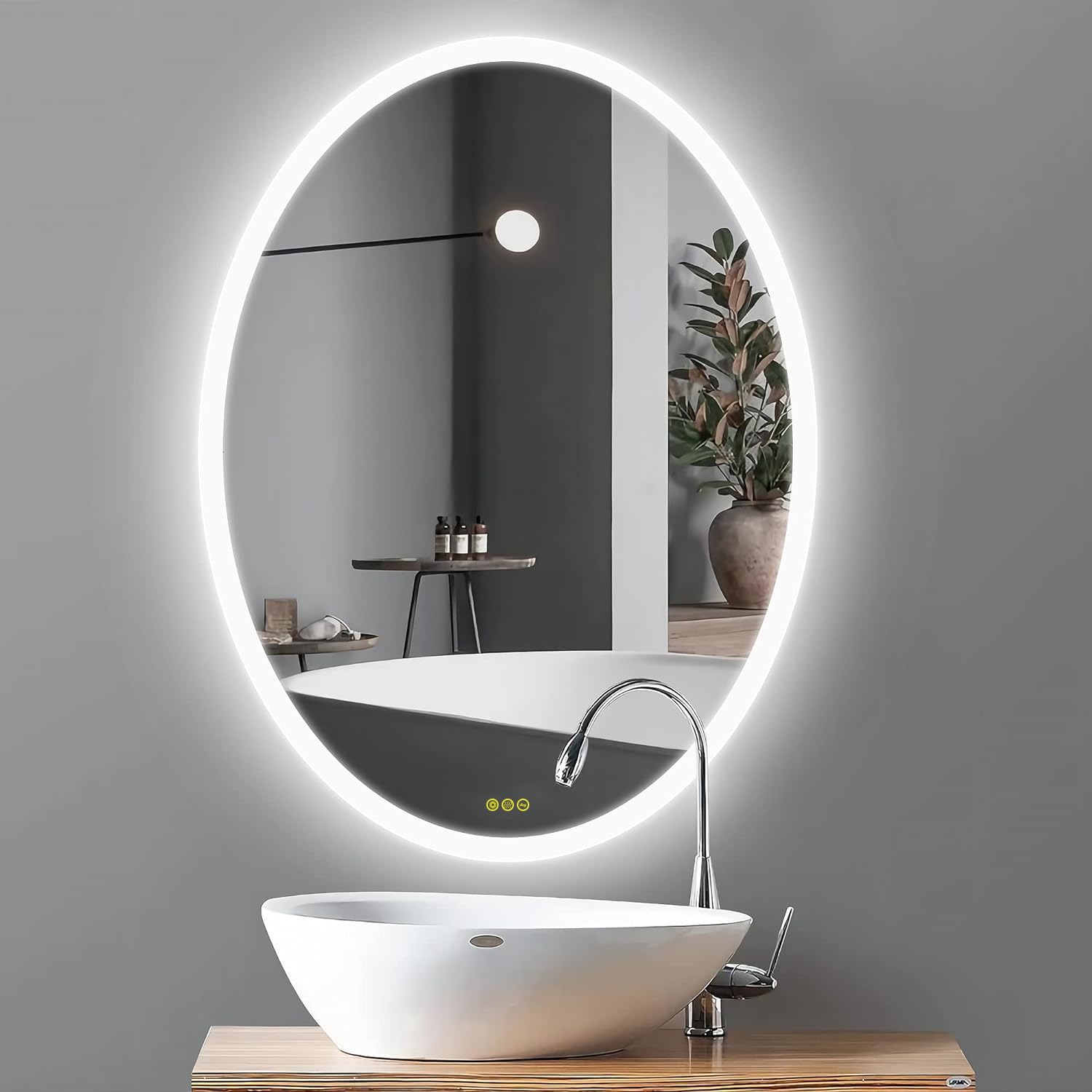 24x32 Inch Oval LED Vanity Mirror with Anti-Fog & Touch Switch - Dimmable 3-Color Lighting for Bathroom, Bedroom, Makeup & Dressing Room - Wall Mounted Bathroom Mirror with Lights
