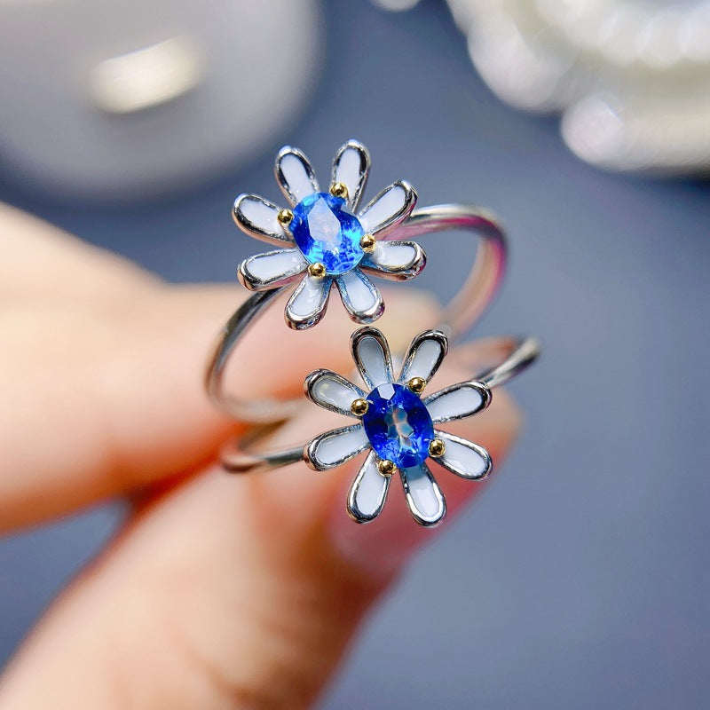 London Blue Topaz Ring for Women - Sterling Silver Floral Design Ring | Elegant Gift for Birthday, Anniversary & Engagement - Perfect for Everyday Wear & Special Occasions