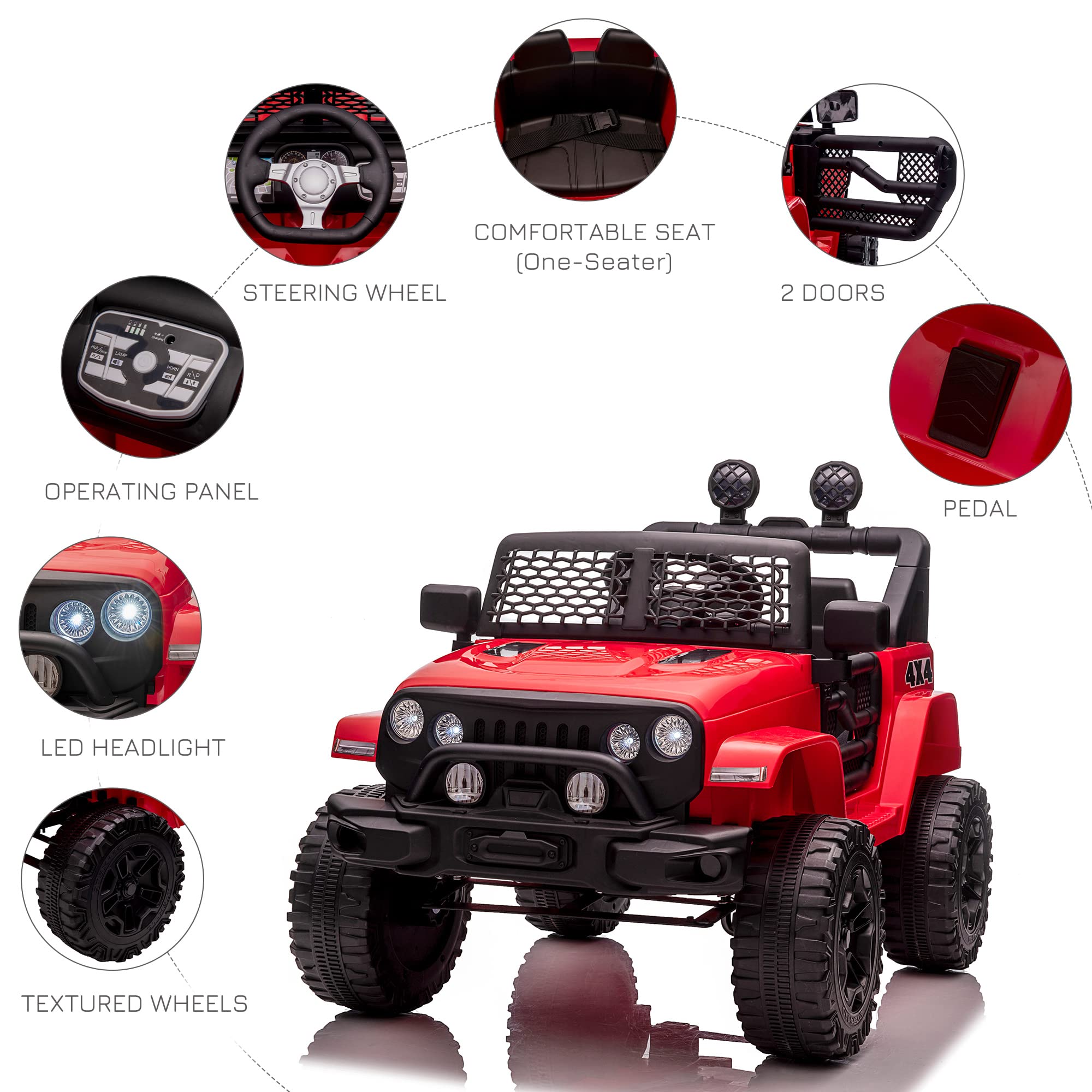 12V Kids Ride On Truck with Parent Remote Control - Battery Powered Electric Car for Boys & Girls, Adjustable Speed, LED Lights & Horn, Spring Suspension - Perfect for Birthday Gifts & Outdoor Play (Red)