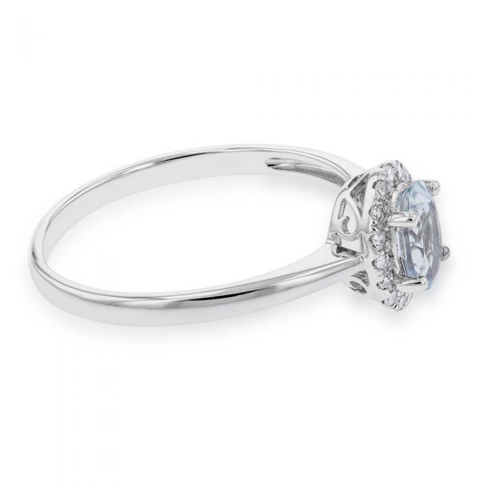 9ct White Gold Aquamarine & 0.10 Carat Diamond Ring for Women - Elegant Birthstone Jewelry for Engagement, Anniversary & Special Occasions