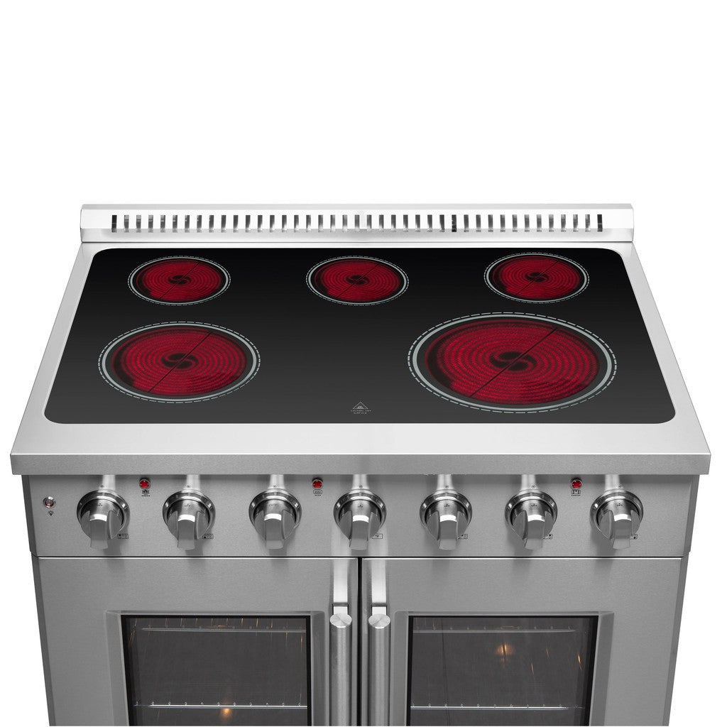 Forno Galiano 36-inch 5.36 cu. ft. Stainless Steel French Door Freestanding Electric Range - FFSEL6917 36 | Perfect for Modern Kitchens & Home Cooking