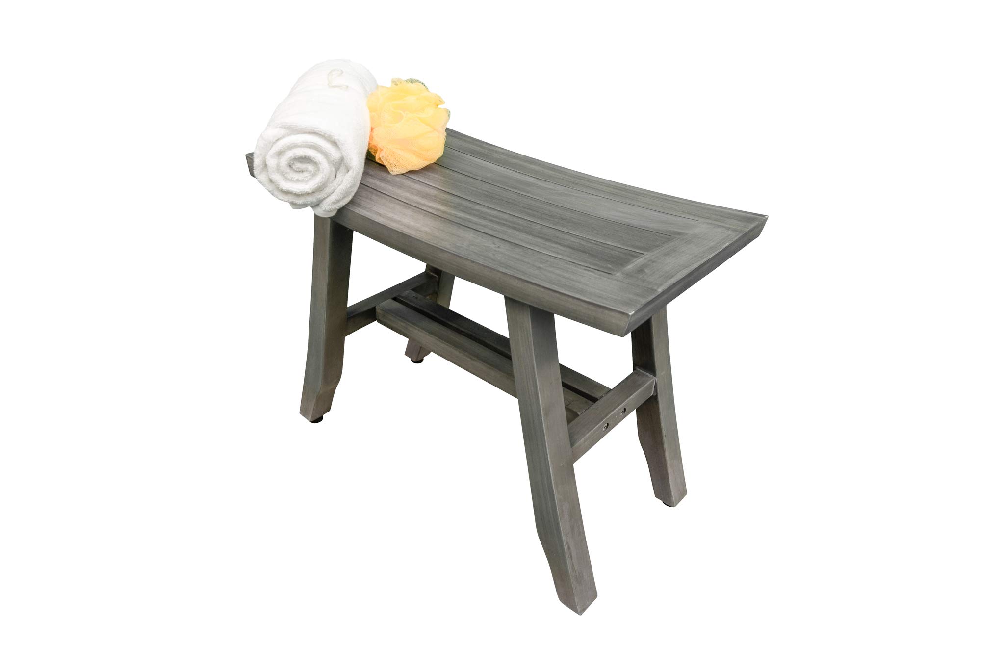 Waterproof Teak Shower Bench - 24 Inch Gray Stool for Bathroom Safety & Storage
