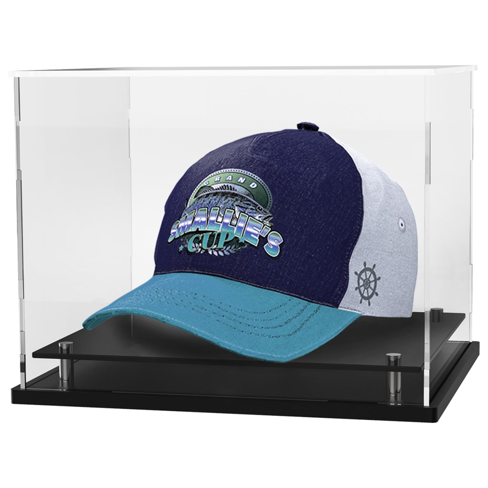 Acrylic Baseball Cap Display Case with Metal Base - Clear Hat Holder Stand for Baseball, Football, Snapback Caps & Mini Helmets - Perfect for Collectors, Retail Stores & Home Decor
