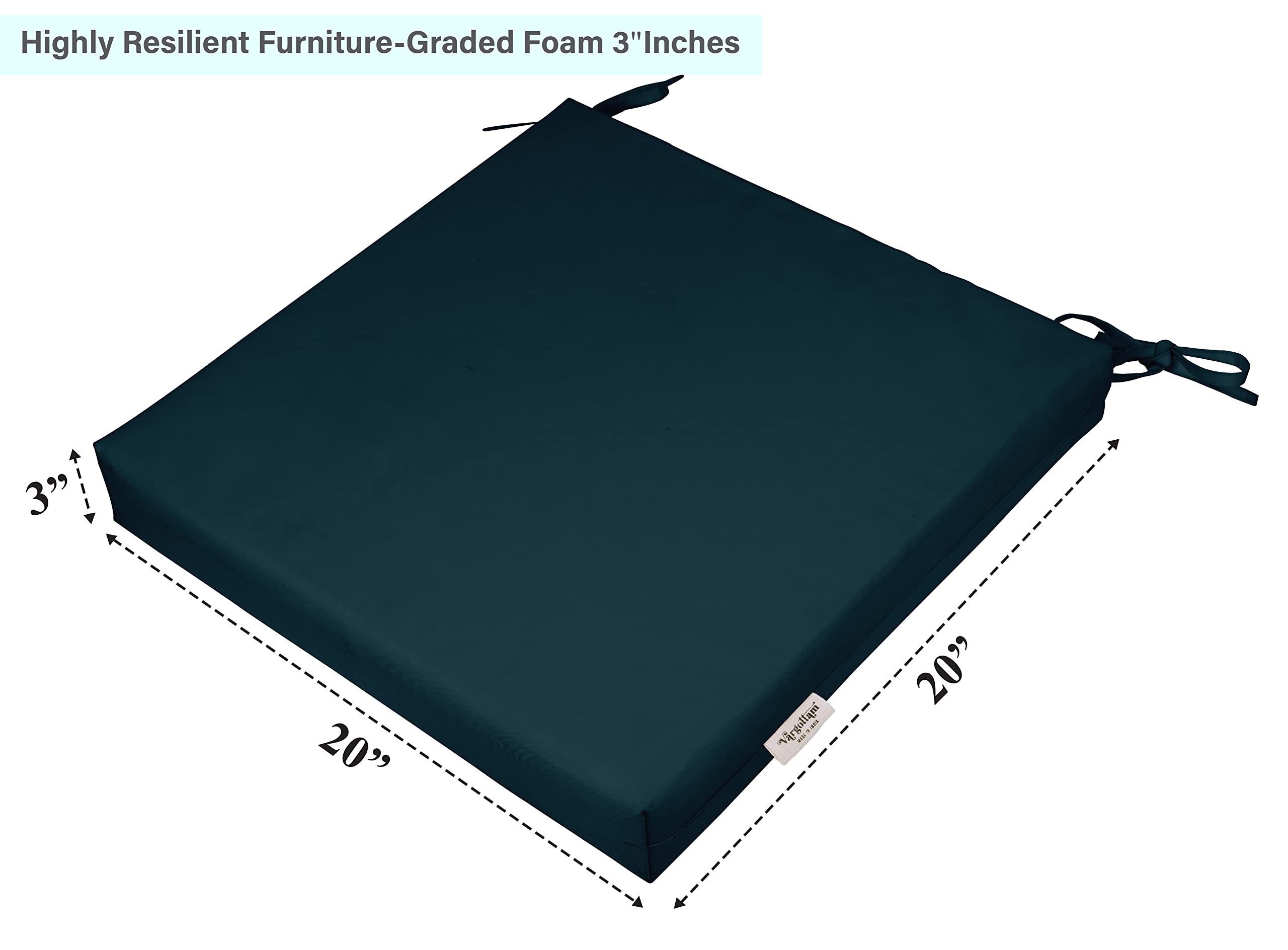 Premium 20x20 Inch Indoor/Outdoor Square Chair Cushions with Ties - Waterproof Patio Seat Cushions Set of 2 for Garden Furniture, Deck Chairs & Outdoor Lounging - Stylish Teal Blue Home Decor