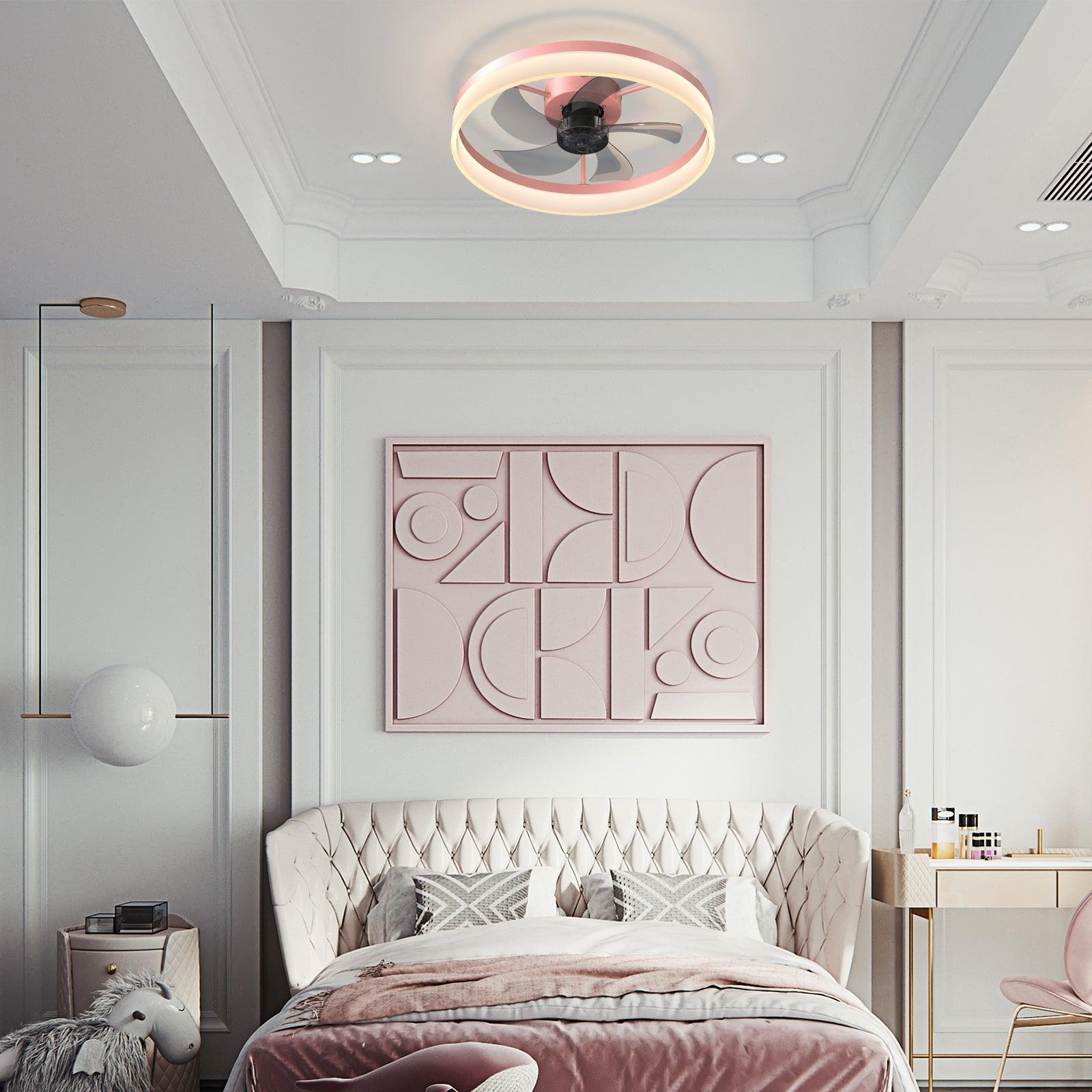 Modern Dimmable LED Ceiling Fan with Light - Ultra-Thin Embedded Installation, Pink - Perfect for Bedroom, Living Room & Home Office
