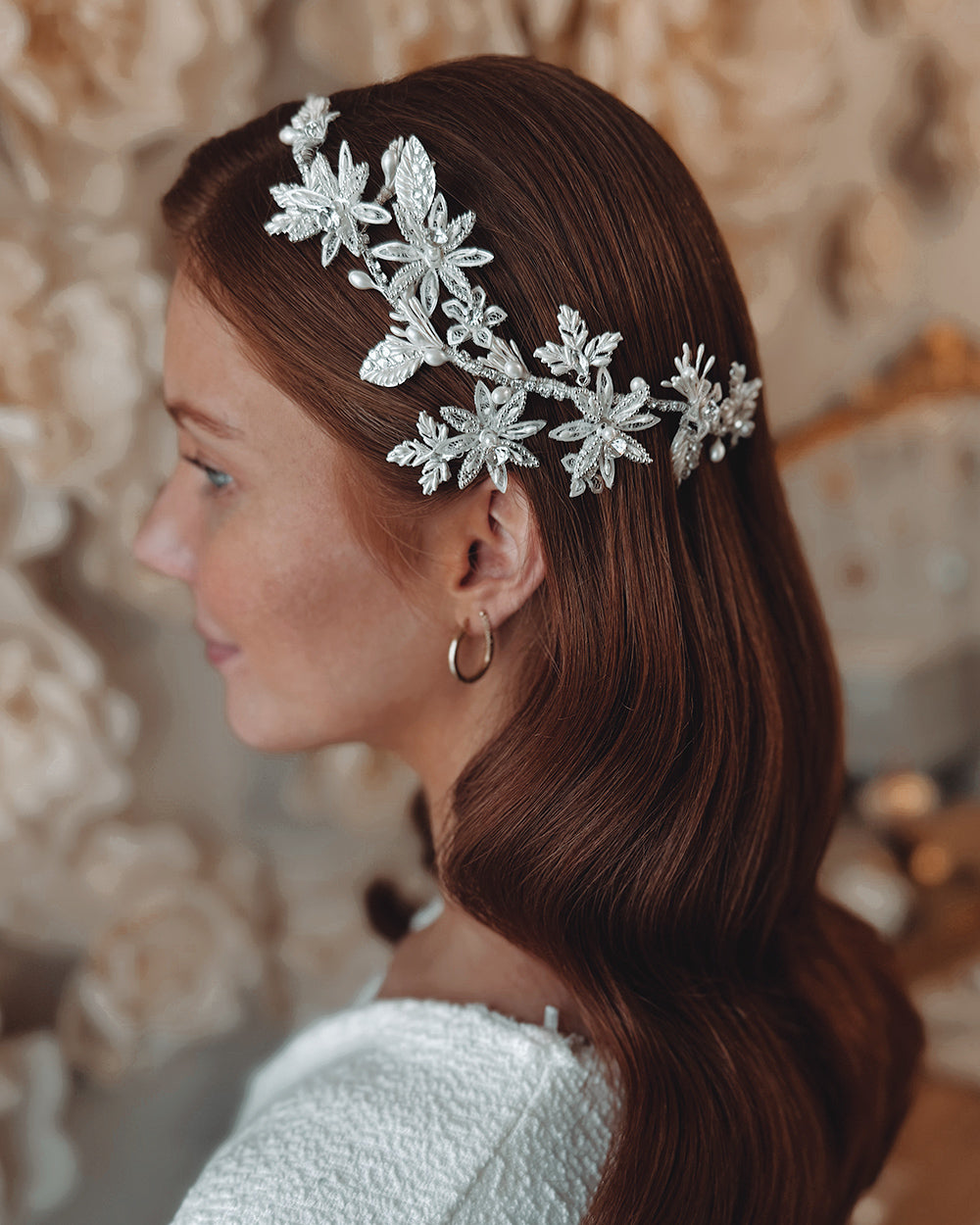 Delphine Headpiece - Elegant Floral Hair Accessory for Weddings, Parties & Special Events | Boho Bridal Hair Vine with Pearls & Crystals