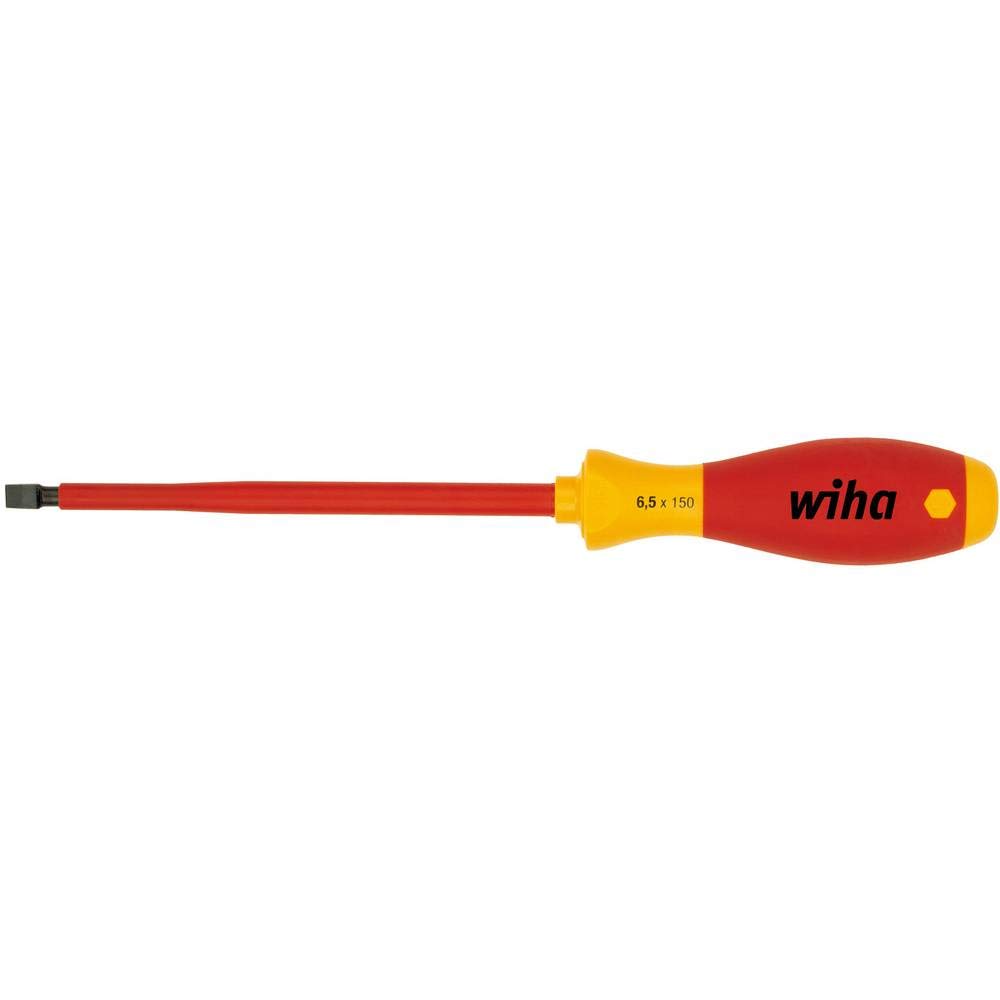 Wiha 6.5 x 150mm VDE Insulated Soft Grip Slotted Screwdriver - Professional Electrical Tool for Safe Wiring & DIY Home Repairs
