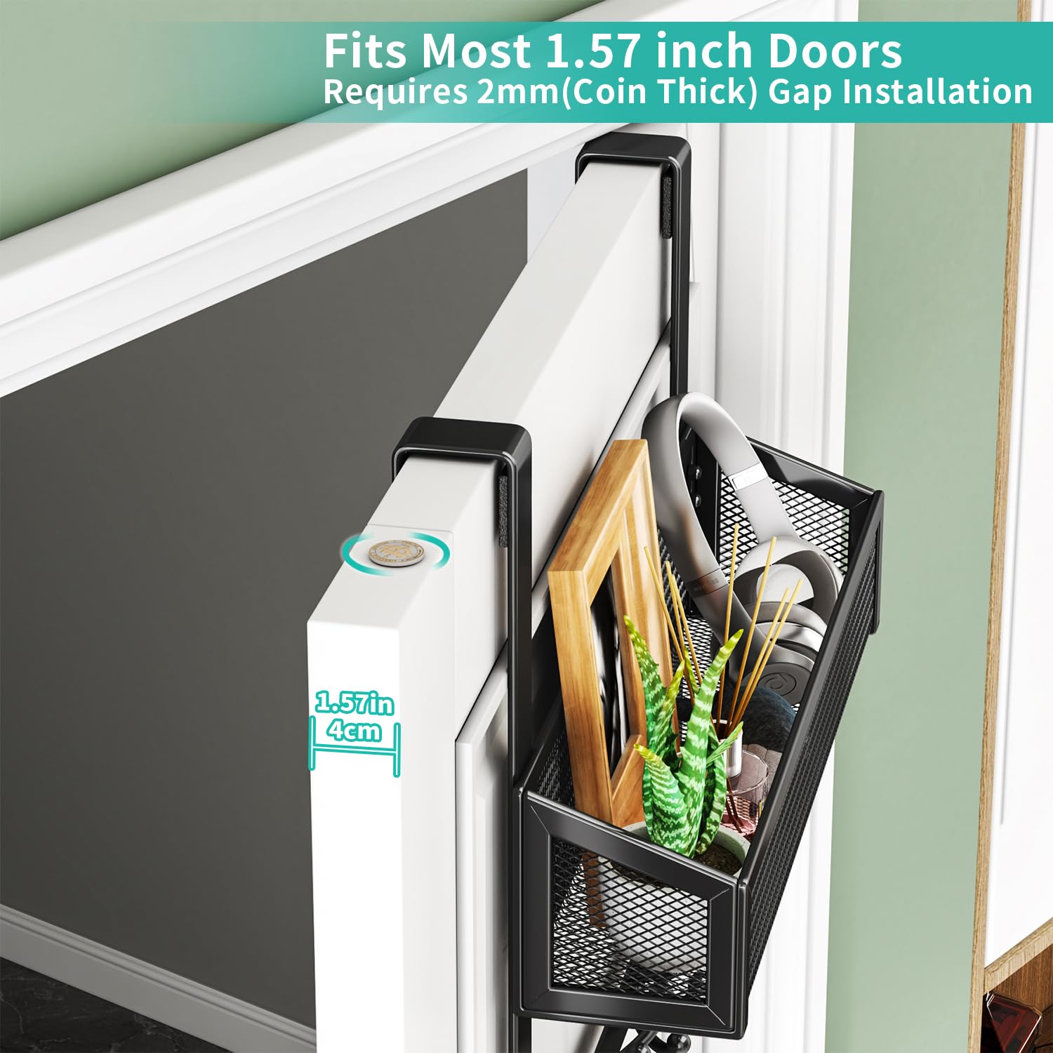 HapiRm Over The Door Hooks - 16 Hooks Stainless Steel Door Organizer for Towels, Coats, Bathroom & Kitchen Storage - Easy Installation with Basket - Black - Perfect for Dorm, Bedroom & Closet Organization