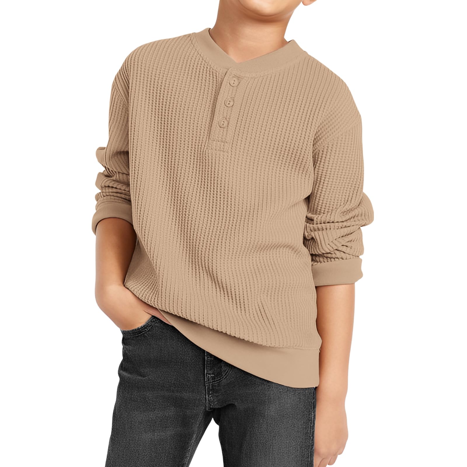 BOUTIKOME Toddler Boys Waffle Sweatshirt - Button Front Pullover Long Sleeve Top for Baby Boys | Soft & Cozy Fall Winter Kids Clothes | Perfect for Playdates, School & Family Outings