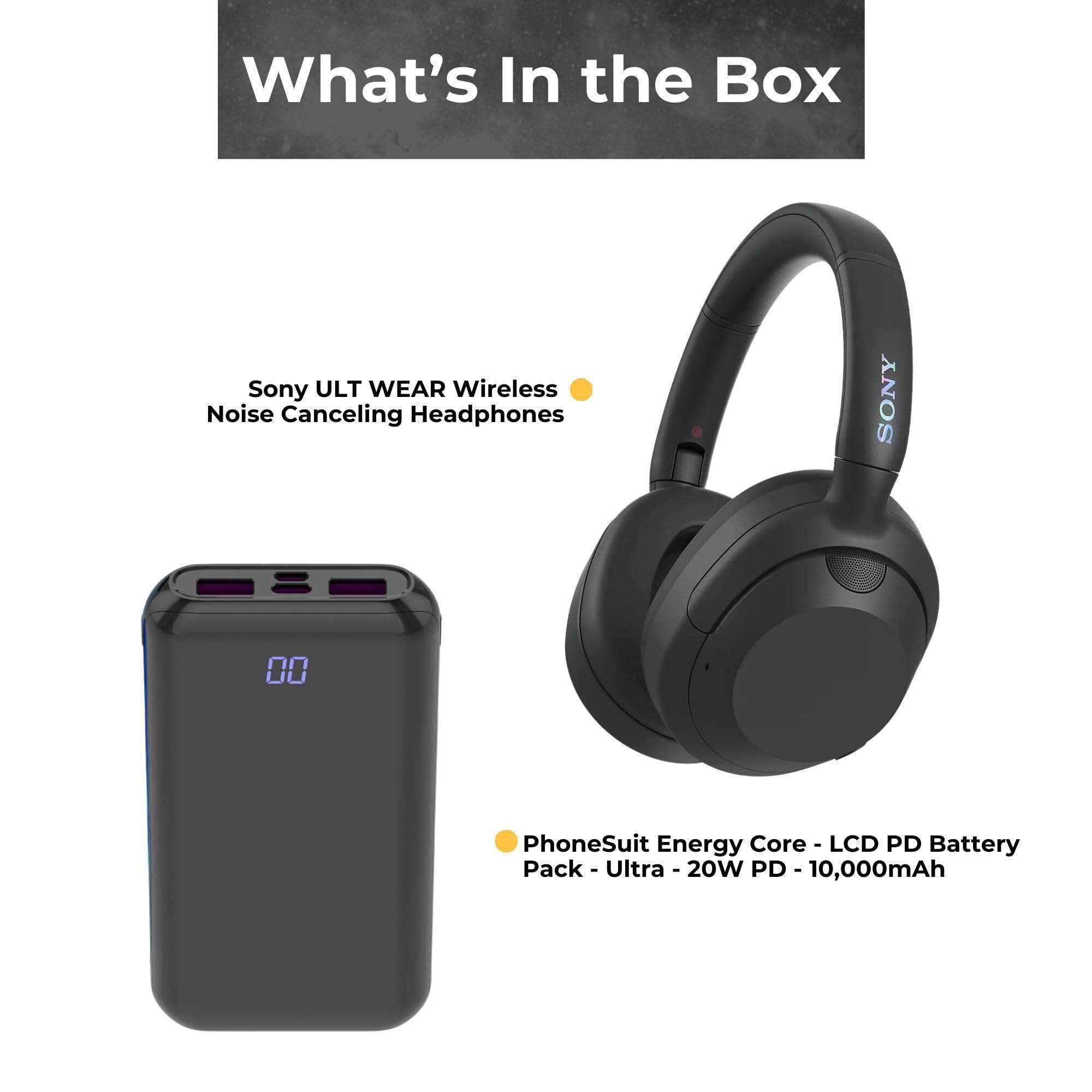 Sony WHULT900N-B ULT Wireless Noise Cancelling Headphones (Black) with Accessories Bundle - Premium Sound Quality, Bluetooth Over-Ear Headset for Travel, Work & Music Lovers