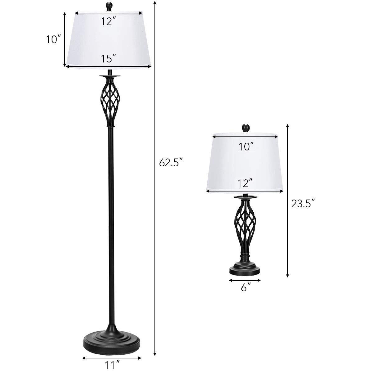 Tangkula 3-Piece Modern Lamp Set - Antique Bronze Floor & Table Lamps with White Fabric Shades for Living Room, Bedroom & Office Lighting | Home Decor & Ambient Lighting Solution