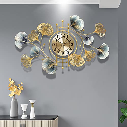 JeeKoudy 3D Metal Wall Clock - Ginkgo Leaf Wall Art Decor, Silent Non-Ticking Clock for Living Room, Bedroom, Office, Cafe & Restaurant | Modern Metal Wall Sculpture for Home & Commercial Spaces