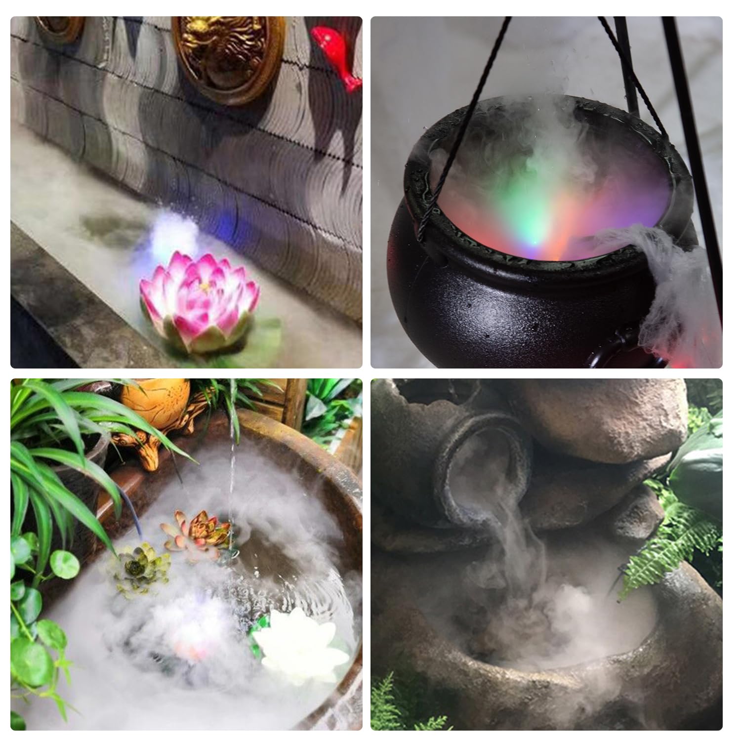 Large Witches Cauldron Mist Maker - USB Mini Fog Machine with LED Lights & Splash Cover for Halloween Decor, Fish Tanks, Vases & Rockery | Perfect for Spooky Parties, Home Decor & Aquarium Displays