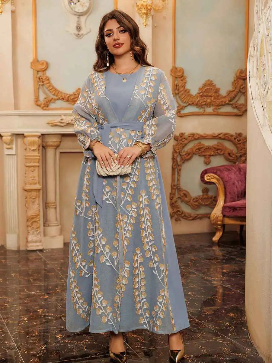 Elegant 2-Piece Embroidered Caftan Dress Set for Women - Boho Chic Kaftan Outfit for Eid, Summer, Beach & Special Occasions