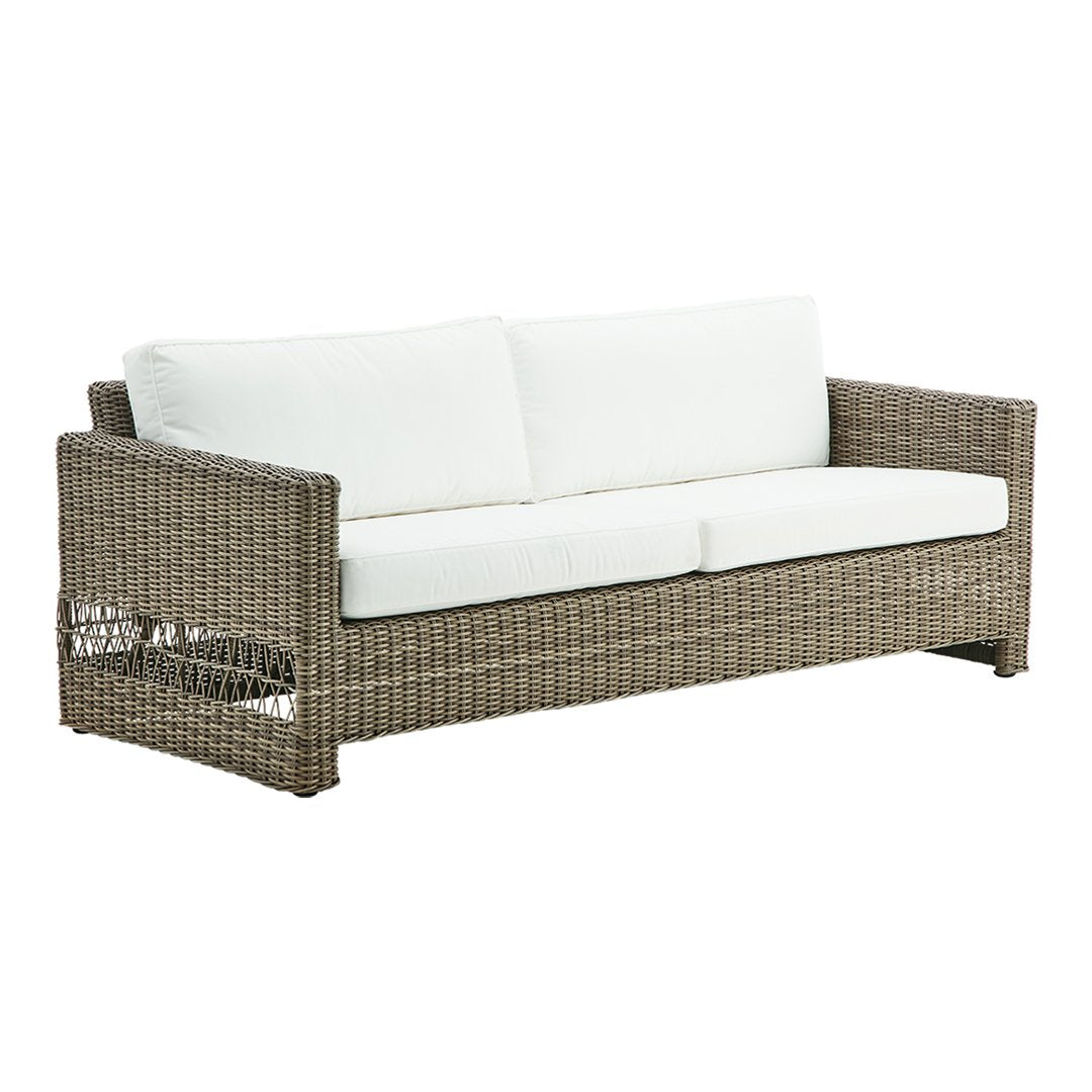 Carrie Outdoor 3-Seater Sofa - Waterproof Patio Furniture Set for Garden, Poolside & Backyard - Comfortable All-Weather Wicker Sectional Couch with Cushions