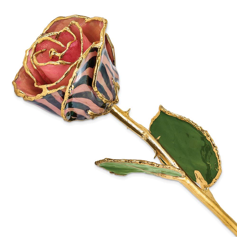 Luxury Lacquer Dipped Gold Trim Pink & Black Chameleon Rose for Women - Elegant Gift for Valentine's Day, Anniversary, Wedding, Home Decor