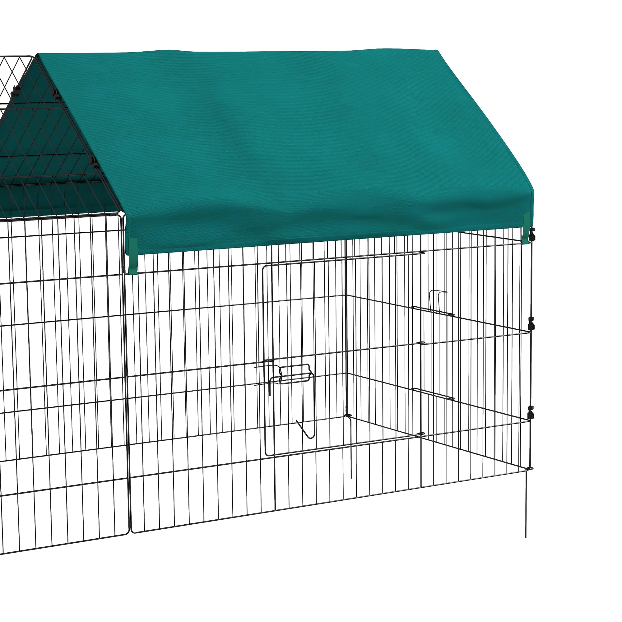 PawHut 87-Inch Small Animal Playpen with Doors - Outdoor/Indoor Catio Cage for Rabbits, Guinea Pigs, Chickens, Chinchillas, Cats, Quails & Ducks - Spire Roof Design in Green - Perfect for Backyard, Patio or Indoor Pet Play Areas