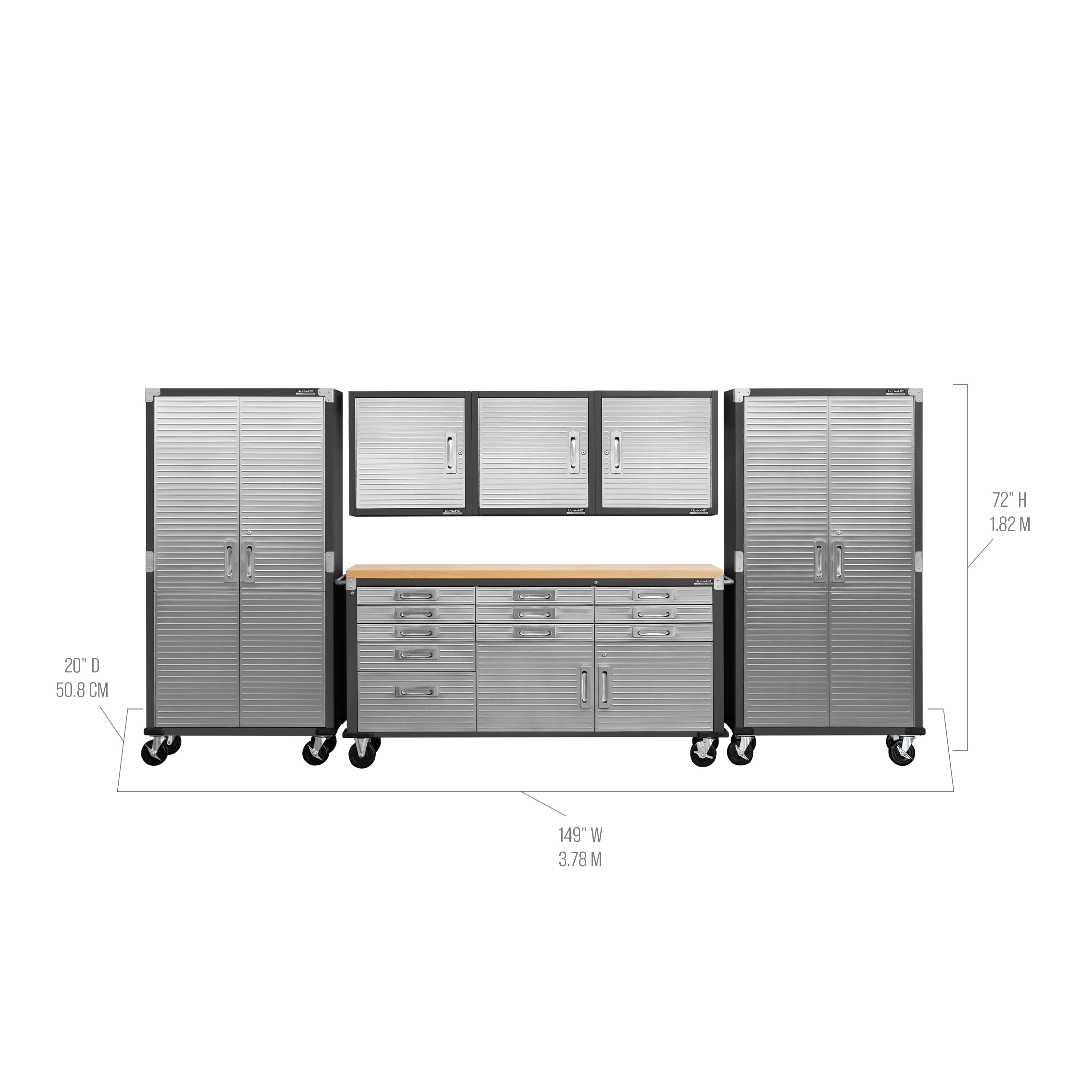 UltraHD® 6-Piece Storage Cabinet System with Rolling Workbench - Heavy Duty Garage Organization for Tools & Equipment - Perfect for Workshops, Garages & DIY Projects