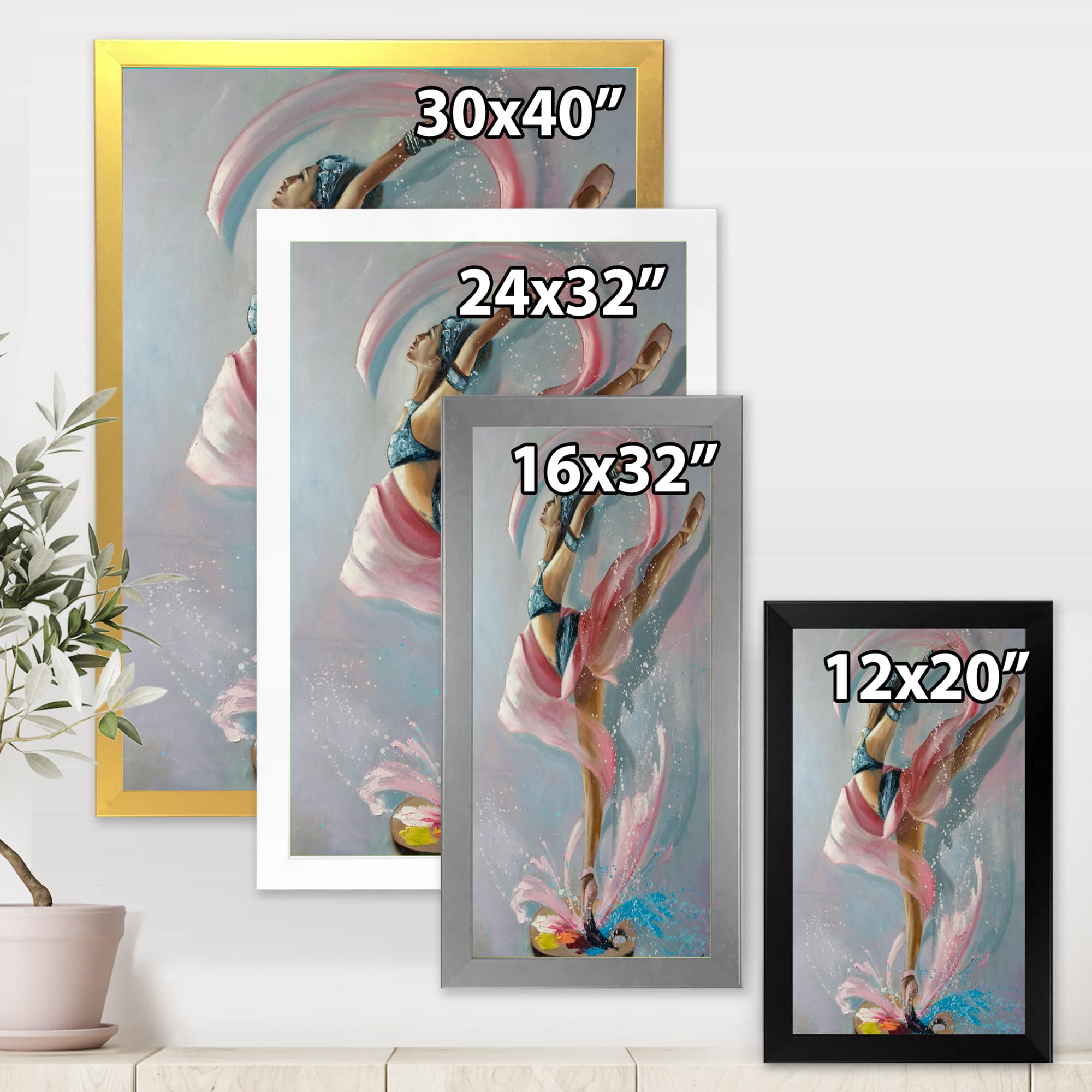 Elegant Pink Draped Woman Dancing Traditional Framed Wall Art - Perfect for Living Room, Bedroom & Office Decor