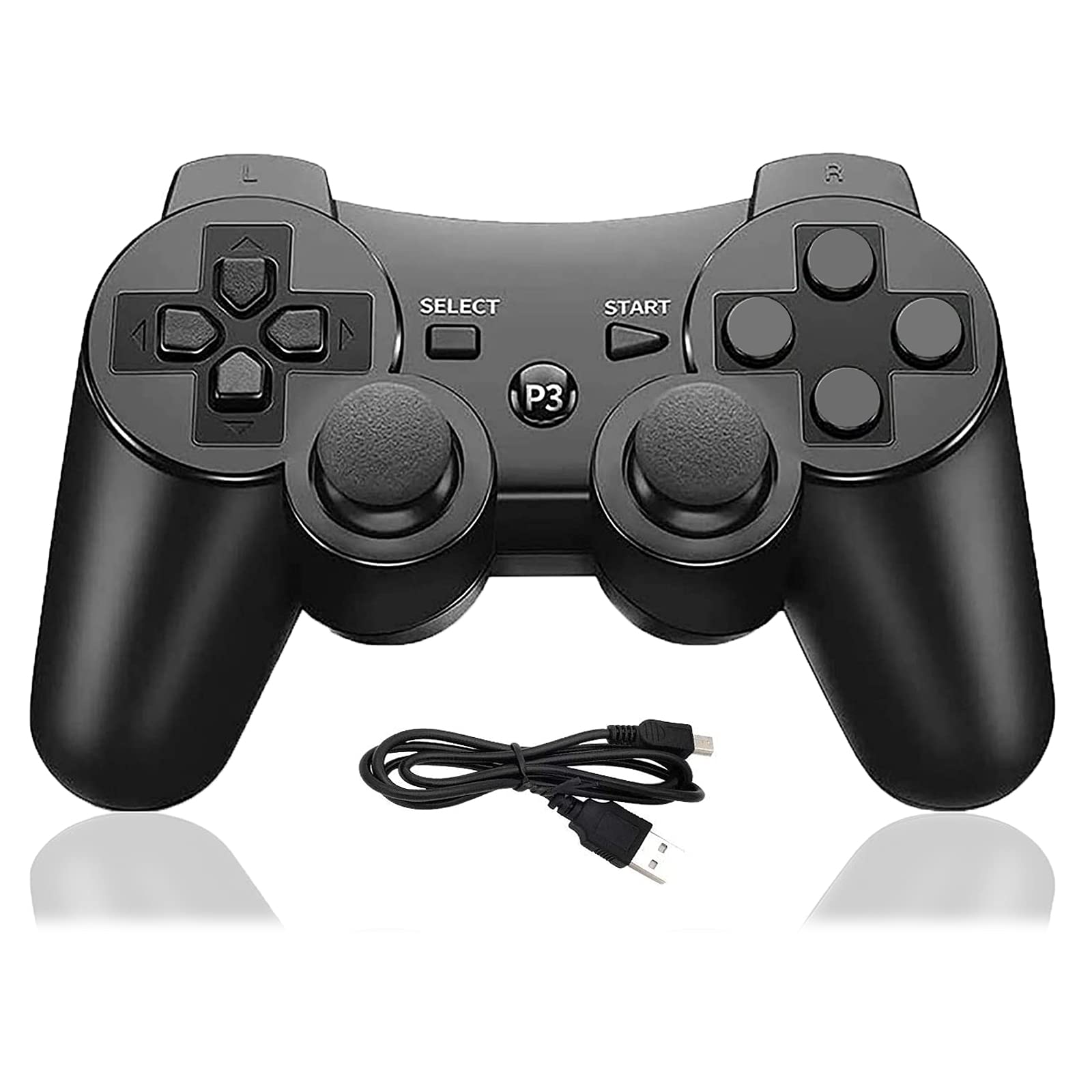 Wireless PS3 Controller with Dual Vibration - Compatible Playstation 3 Gamepad with Charging Cable (Black) - Perfect for Gaming, Streaming & Multiplayer Sessions