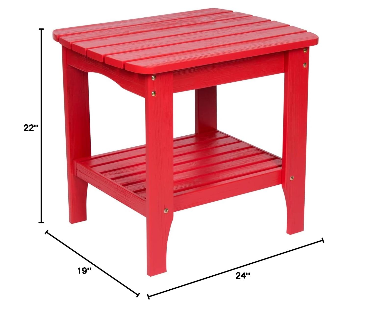 Shine Company Long Island Rectangular Solid Wood End Table - Outdoor Adirondack Side Table in Chili Red - Perfect for Patio, Deck, Garden & Poolside Use