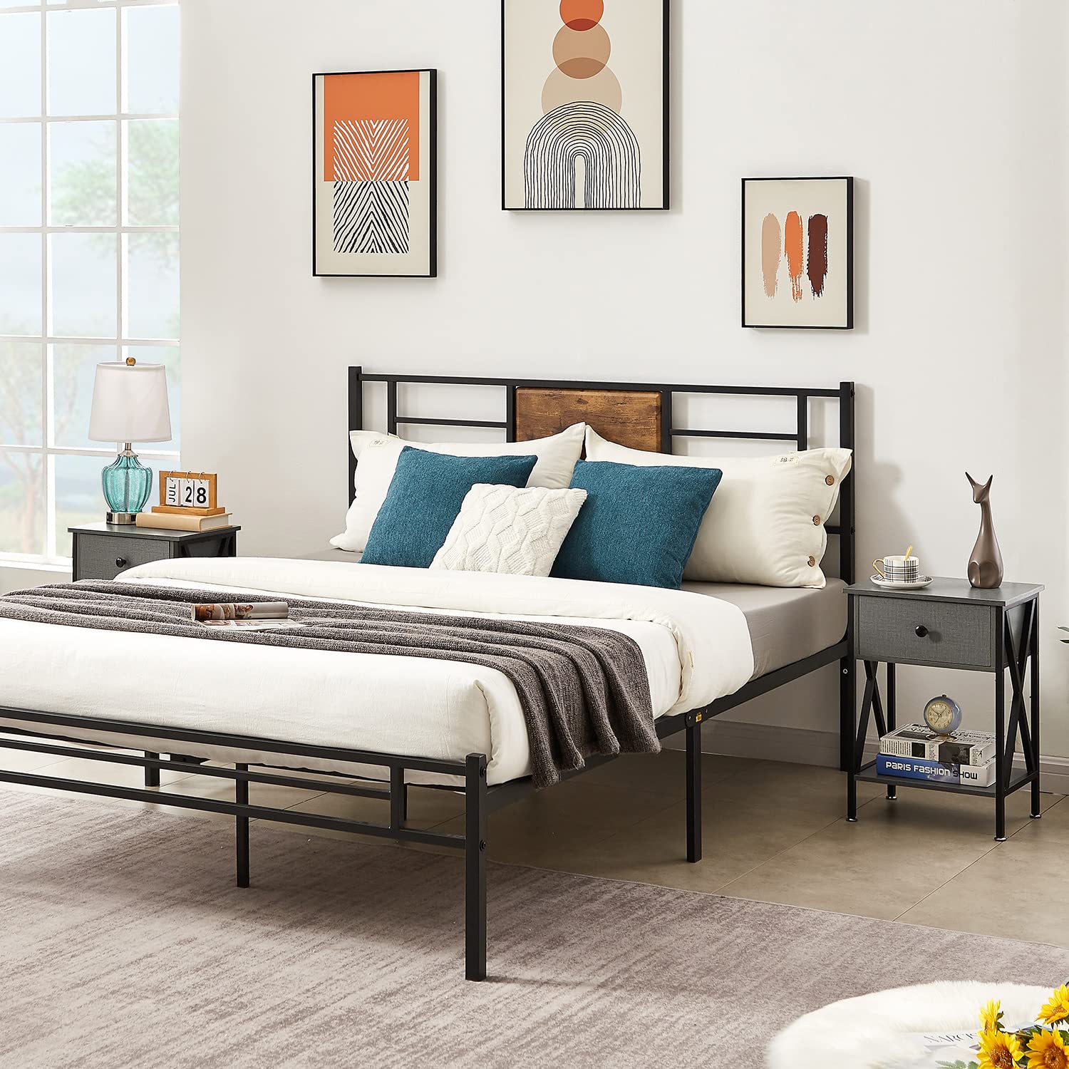 VECELO Modern Nightstand Set of 2 - Side End Table with Drawer & Storage Shelf for Bedroom, Living Room - Hemp Gray Finish | Perfect for Small Spaces, Apartment Furniture & Home Organization
