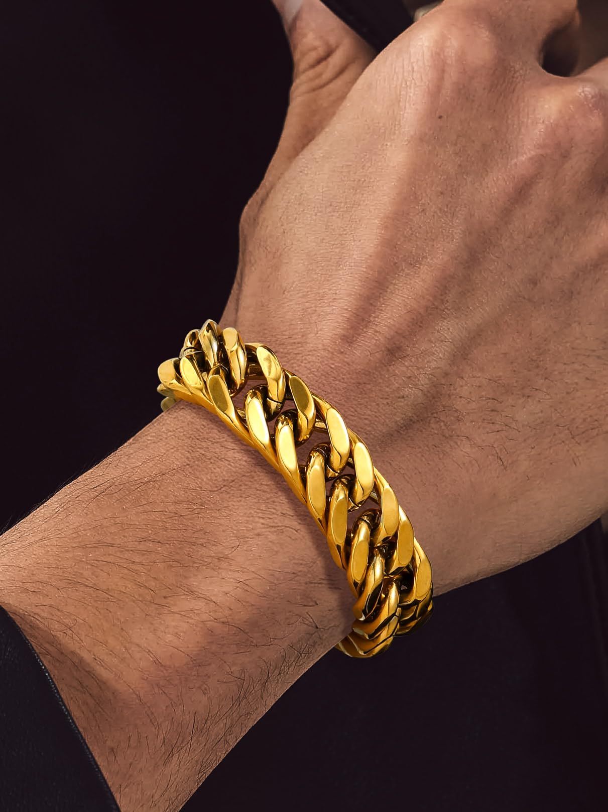 Bandmax Cuban Link Chain Bracelet for Men & Women - Silver, Gold & Black Hip Hop Punk Biker Hand Chain Bracelet (7