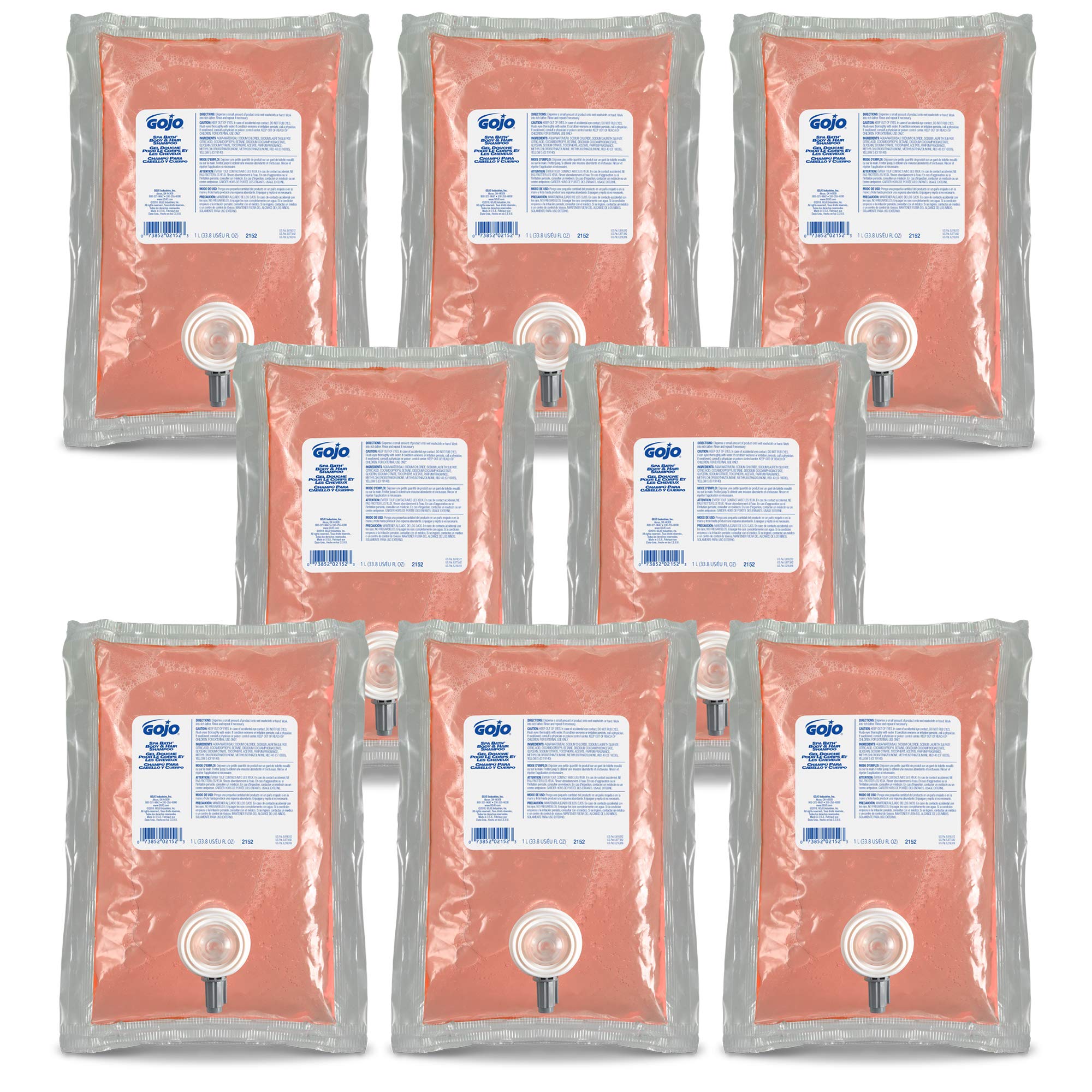 GOJO NXT SPA BATH Body & Hair Shampoo Refill - Floral Scented 1000mL (8 Pack) - Compatible with GOJO NXT Push-Style Dispensers - Perfect for Spas, Salons, and Luxury Bathrooms