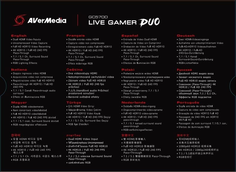 AVerMedia Live Gamer Duo GC570D 4Kp60 HDR-Passthrough PCI-E Capture Card - Ultra Low Latency for Xbox, PlayStation & PC Gaming - Perfect for Live Streaming & Esports Tournaments