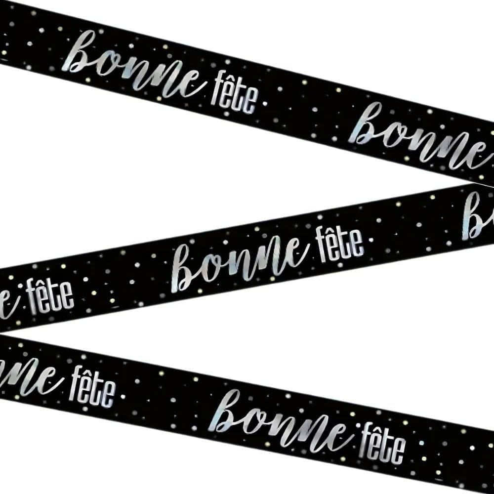 Black and Silver Bonne Fête Foil Banner - 108 Inch Party Decoration for Birthdays & Celebrations - Perfect for Wall Decor, Photo Backdrops & Special Events