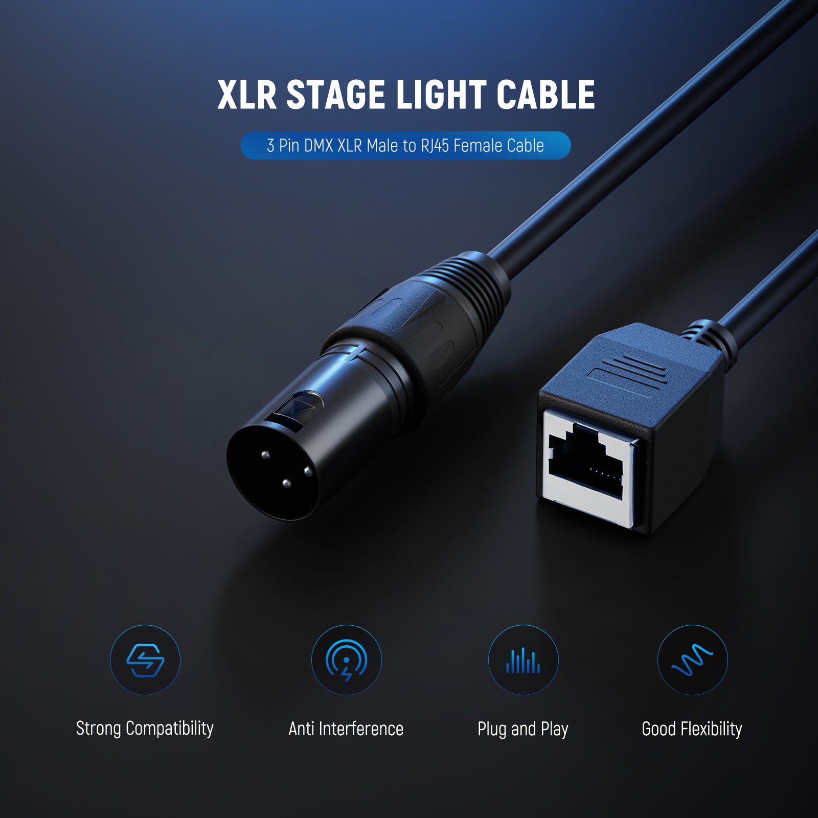 NEEWER NC005 2 Pack 3 Pin DMX XLR Male to RJ45 Female Cable - Professional DMX Lighting Control Cable for Stage, Studio & DJ Equipment