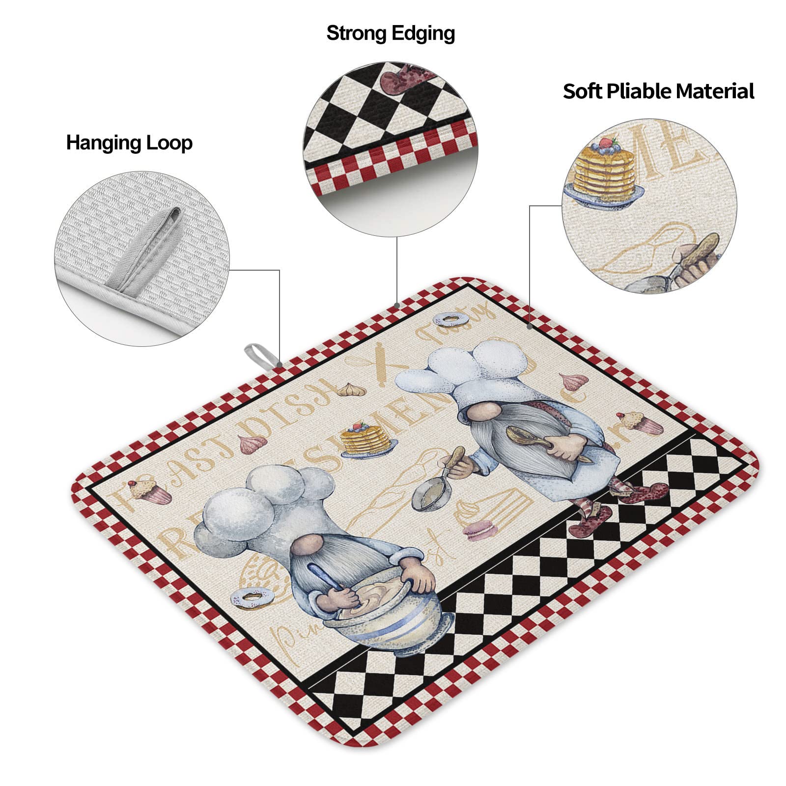 Fat Chef Kitchen Decor Checkered Dish Drying Mat - 16