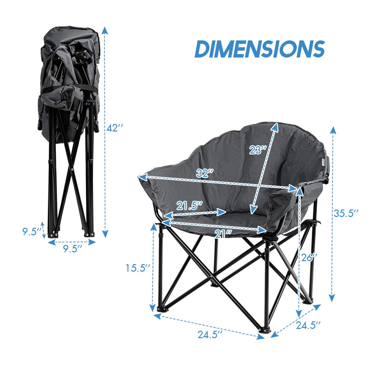 Giantex Portable Camping Chair - Moon Saucer Outdoor Folding Chair with Soft Padded Seat, Cup Holder & Carry Bag - Lightweight Lawn Chair for Backyard, Beach, Picnic & Camping (Grey)