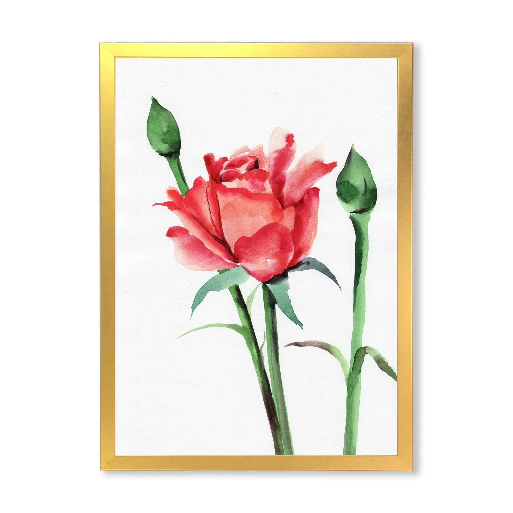 DesignQ Red Rose With Buds Traditional Framed Wall Art - Elegant Home Decor for Living Room, Bedroom & Office - Perfect Gift for Housewarming & Wedding