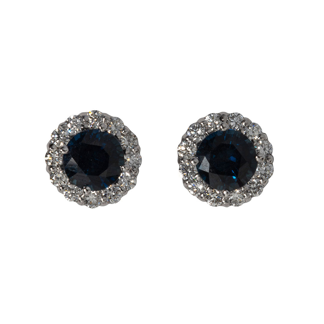 1.88ctw Round Sapphire & Diamond Cluster 18K Gold Stud Earrings for Women - Elegant Gift for Anniversary, Birthday & Special Occasions