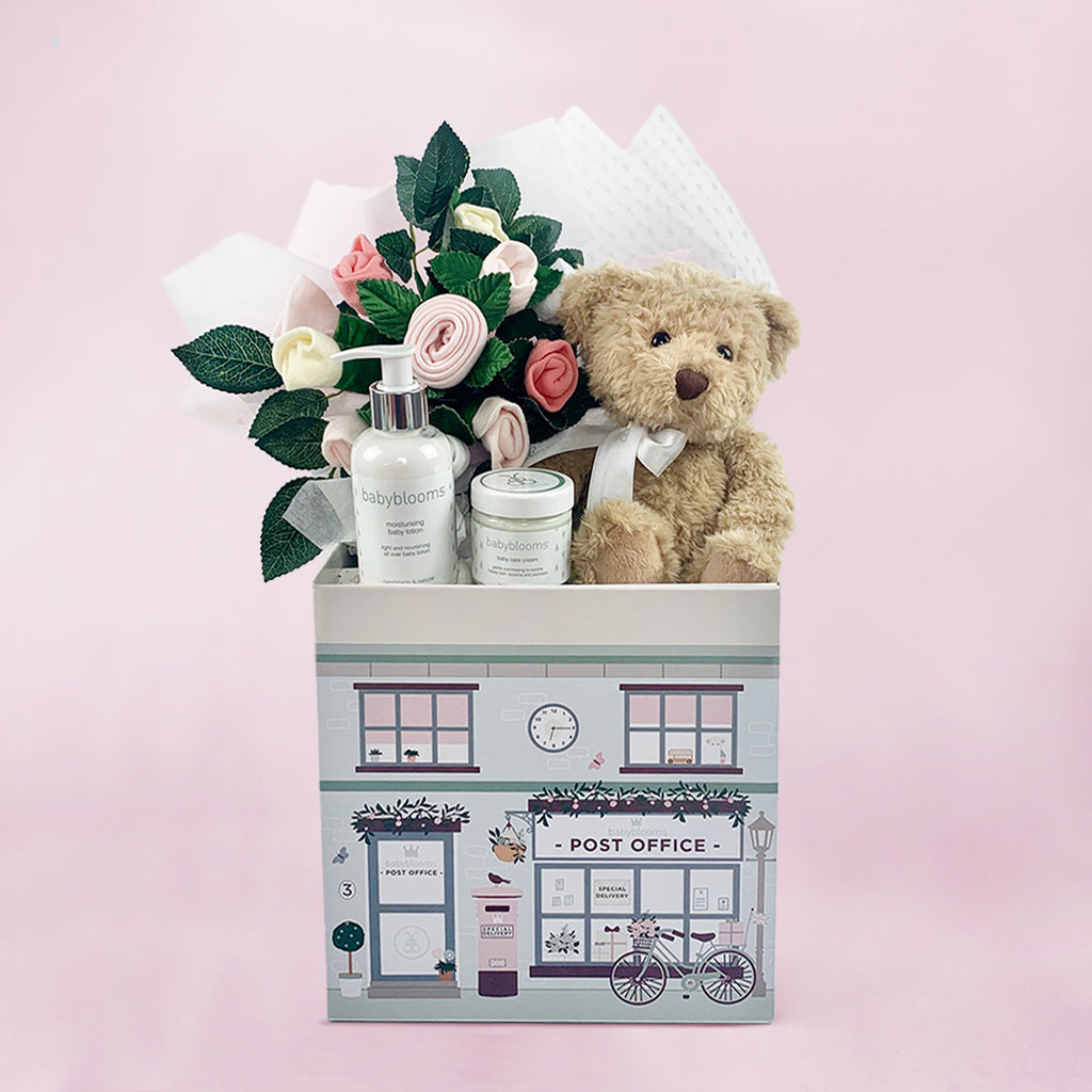 Adorable Pink Bertie Bear Welcome Baby Gift Hamper - Perfect for Newborn Showers, Christenings & Special Celebrations